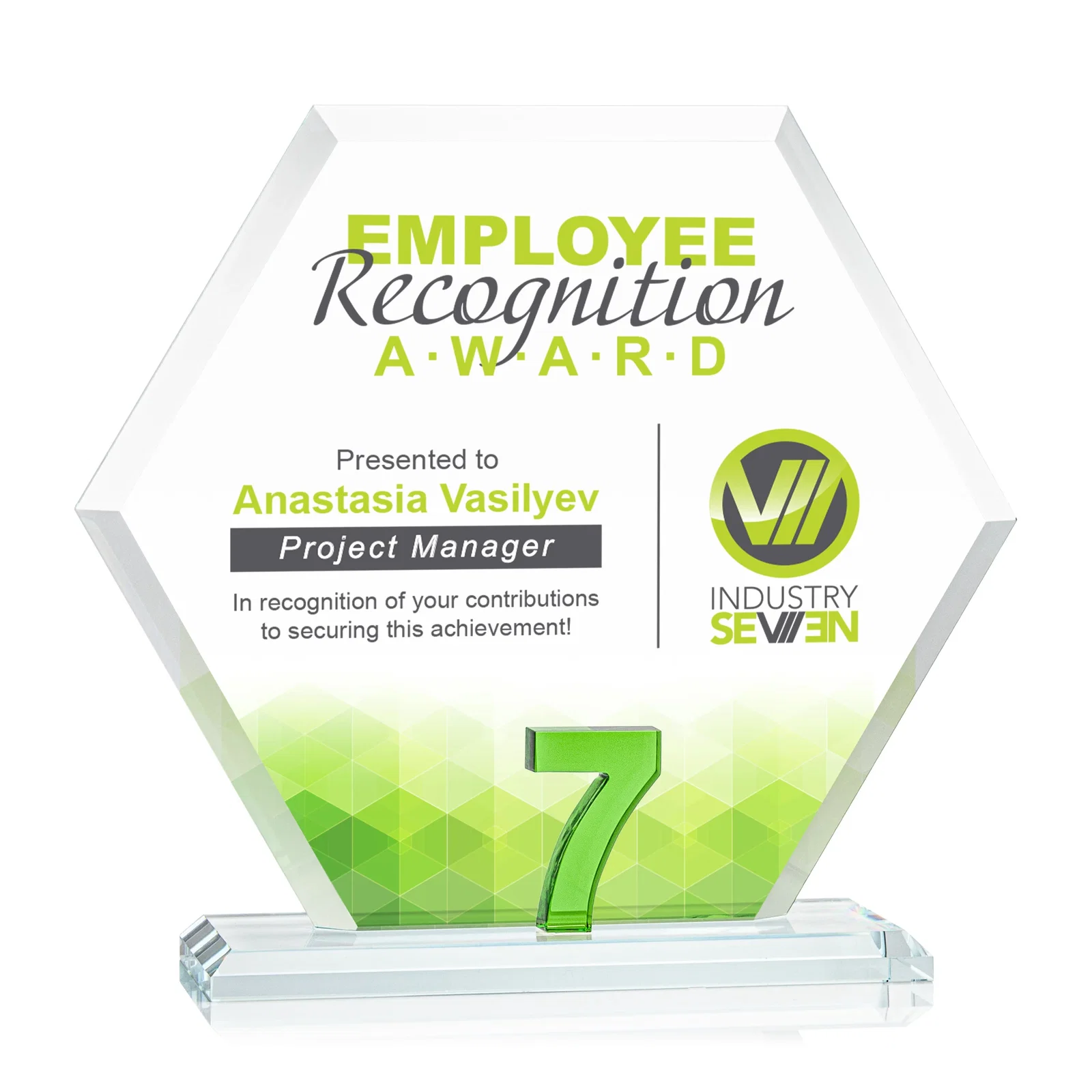 Promotional Starfire Crystal Hexagon Award With Selectable Number 0-99, awards for volunteer appreciation