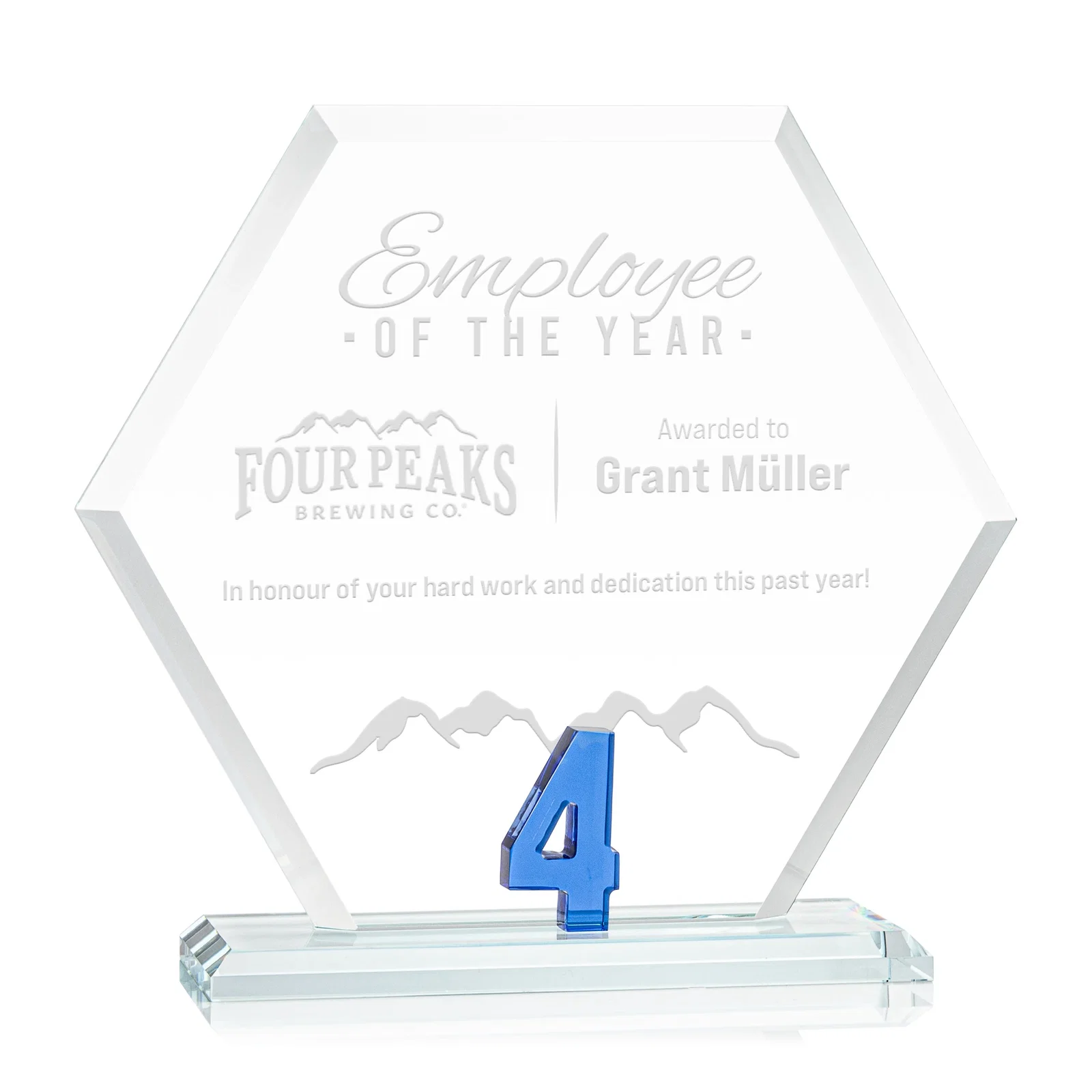 Custom Starfire Crystal Hexagon Award With Selectable Number 0-99, awards for sales achievement awards