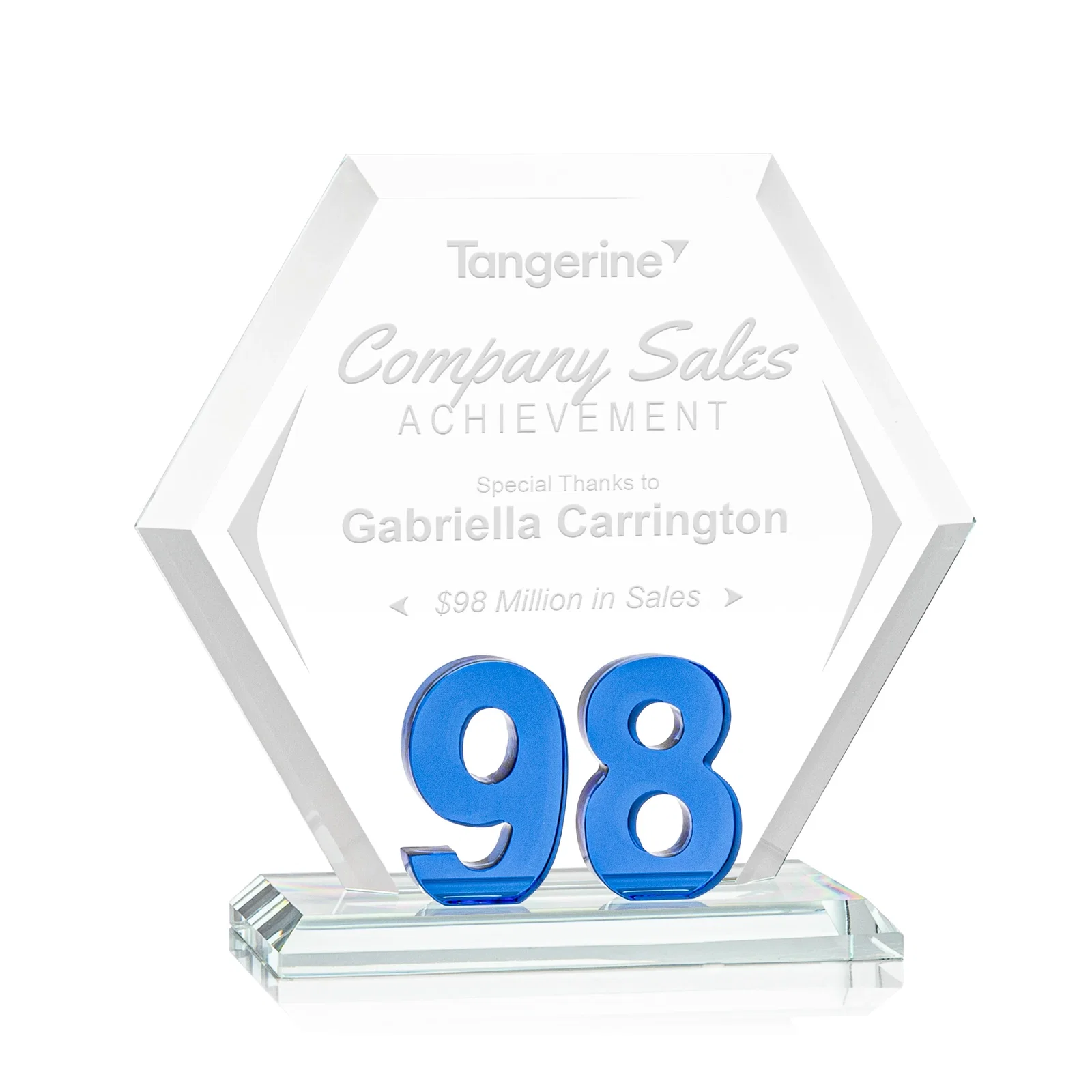 Custom Starfire Crystal Hexagon Award With Selectable Number 0-99, awards for retirement presentations