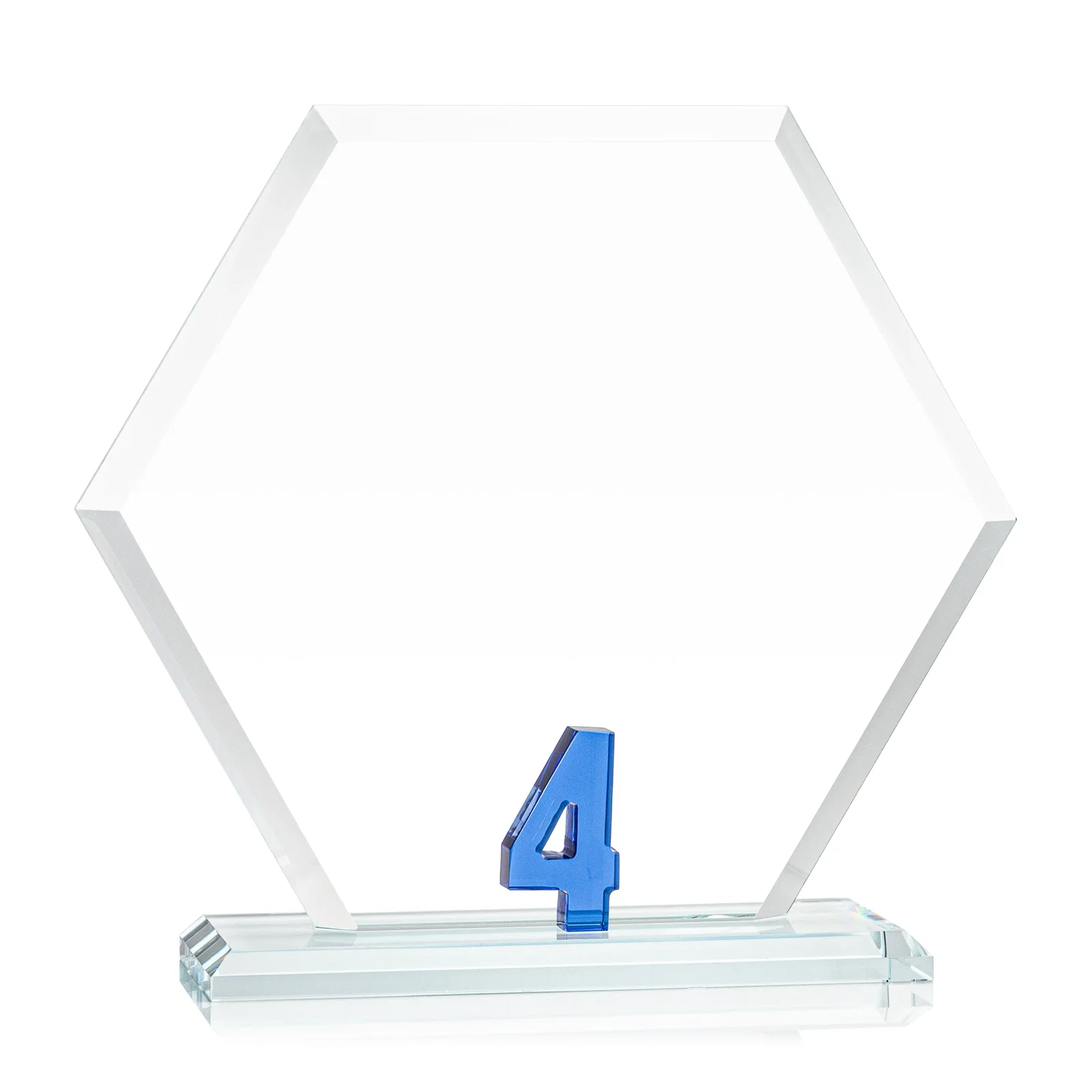 Custom printed Starfire Crystal Hexagon Award With Selectable Number 0-99, awards for employee recognition