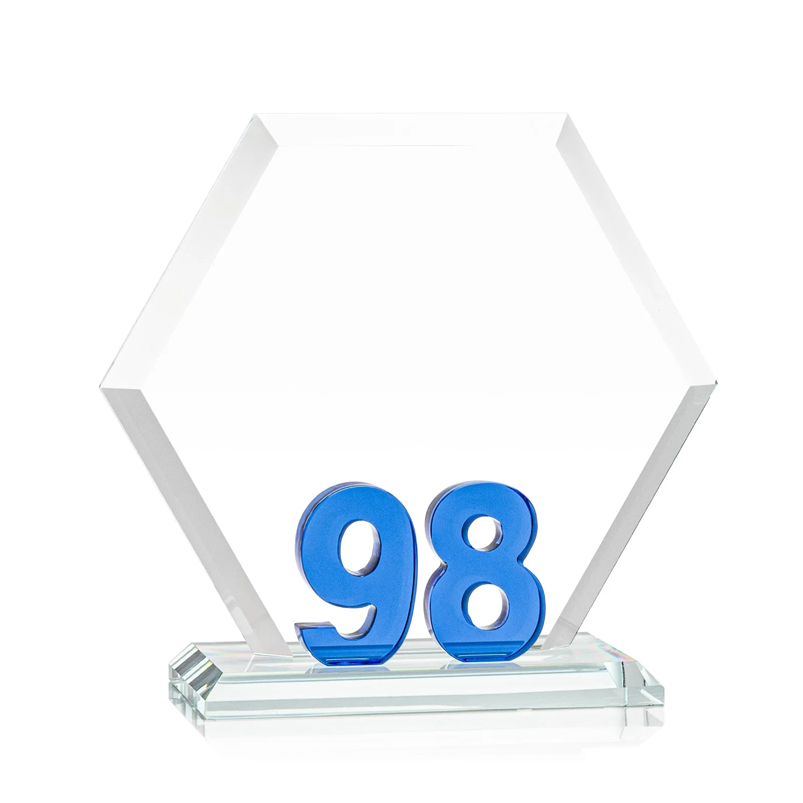 Custom printed Starfire Crystal Hexagon Award With Selectable Number 0-99, awards for corporate award ceremonies