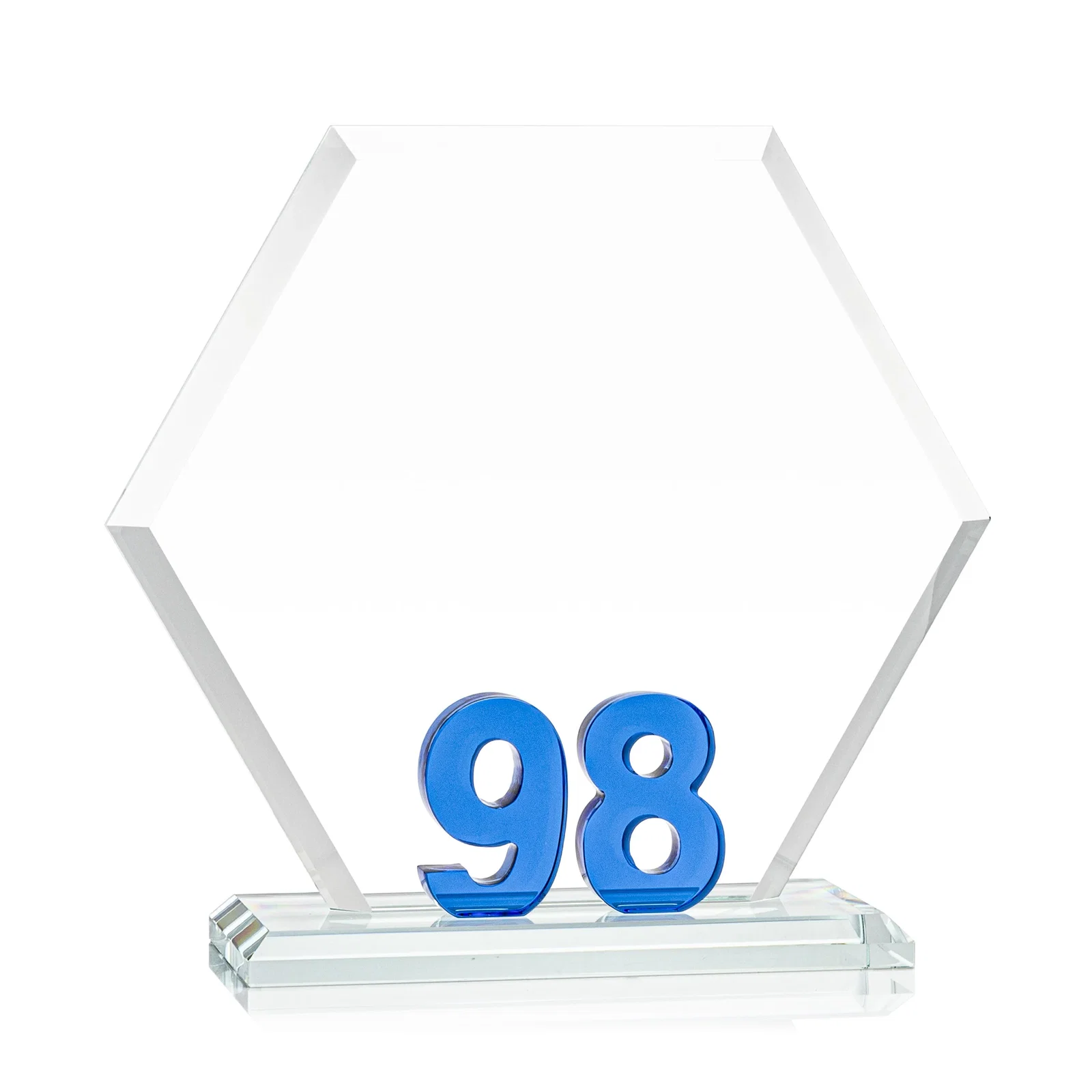 Custom printed Starfire Crystal Hexagon Award With Selectable Number 0-99, awards for service anniversary gifts