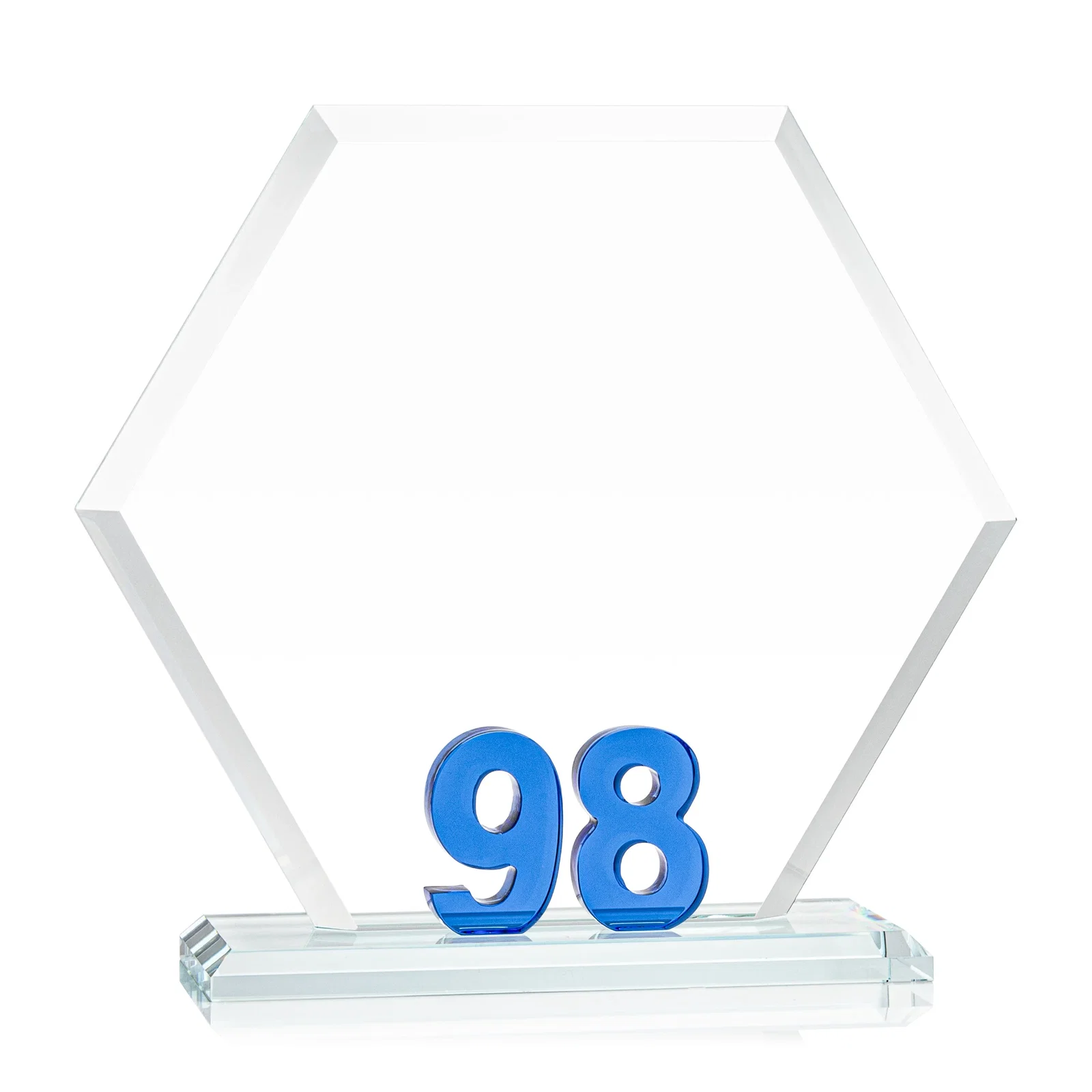 Custom printed Starfire Crystal Hexagon Award With Selectable Number 0-99, awards for sales achievement awards