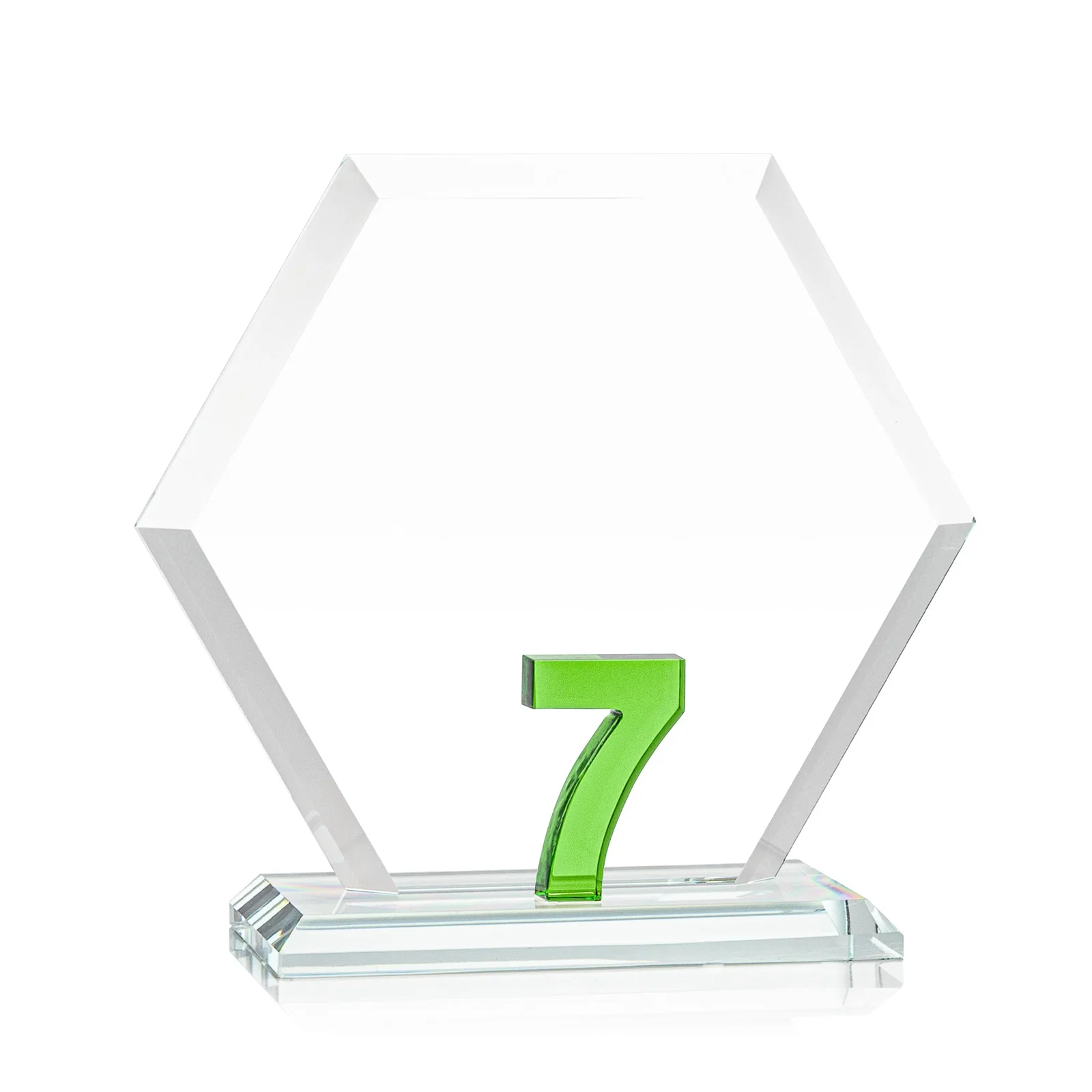 Custom printed Starfire Crystal Hexagon Award With Selectable Number 0-99, awards for retirement presentations