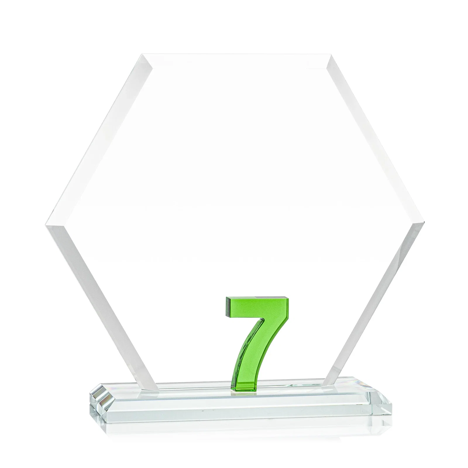 Custom printed Starfire Crystal Hexagon Award With Selectable Number 0-99, awards for team milestone celebrations