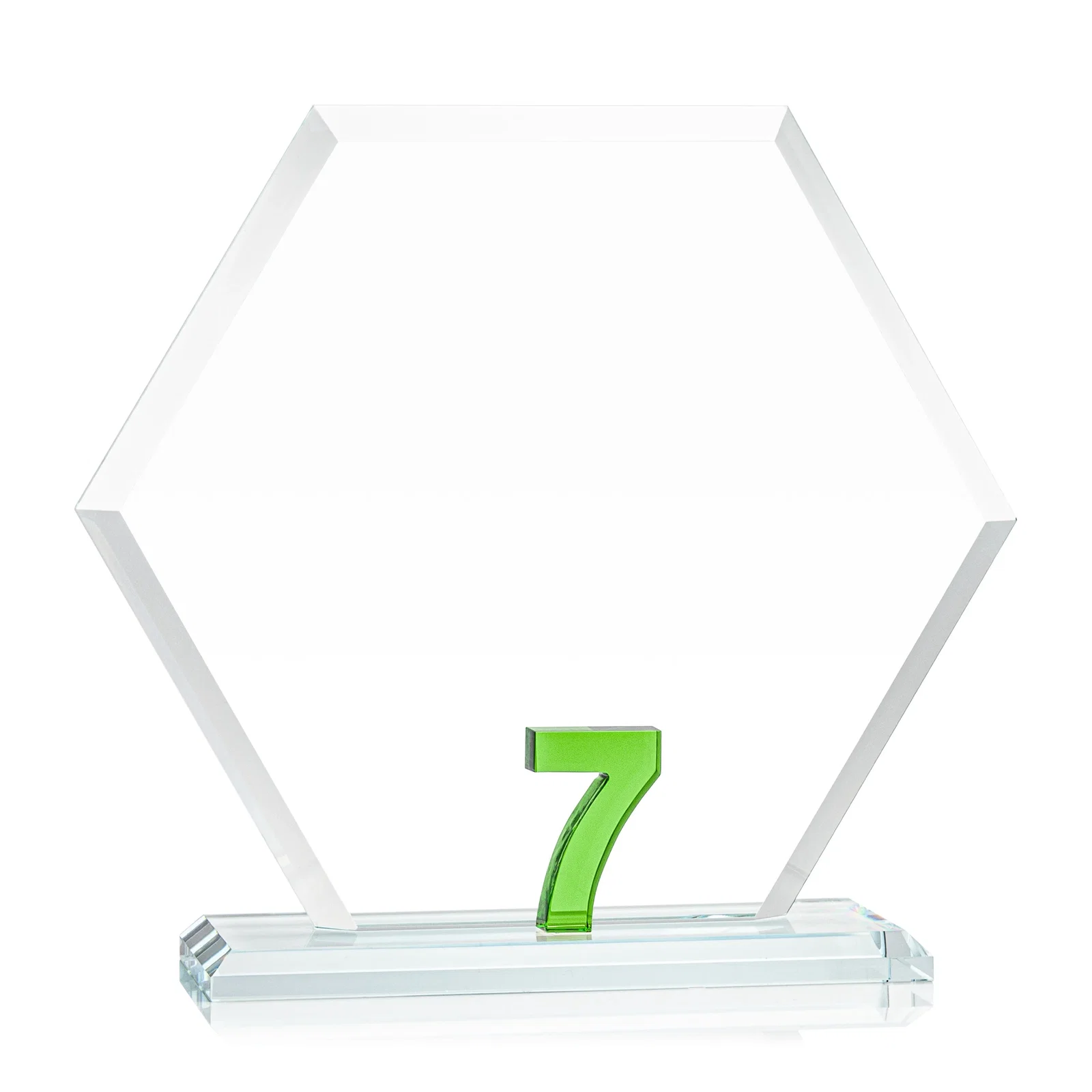 Custom printed Starfire Crystal Hexagon Award With Selectable Number 0-99, awards for donor appreciation