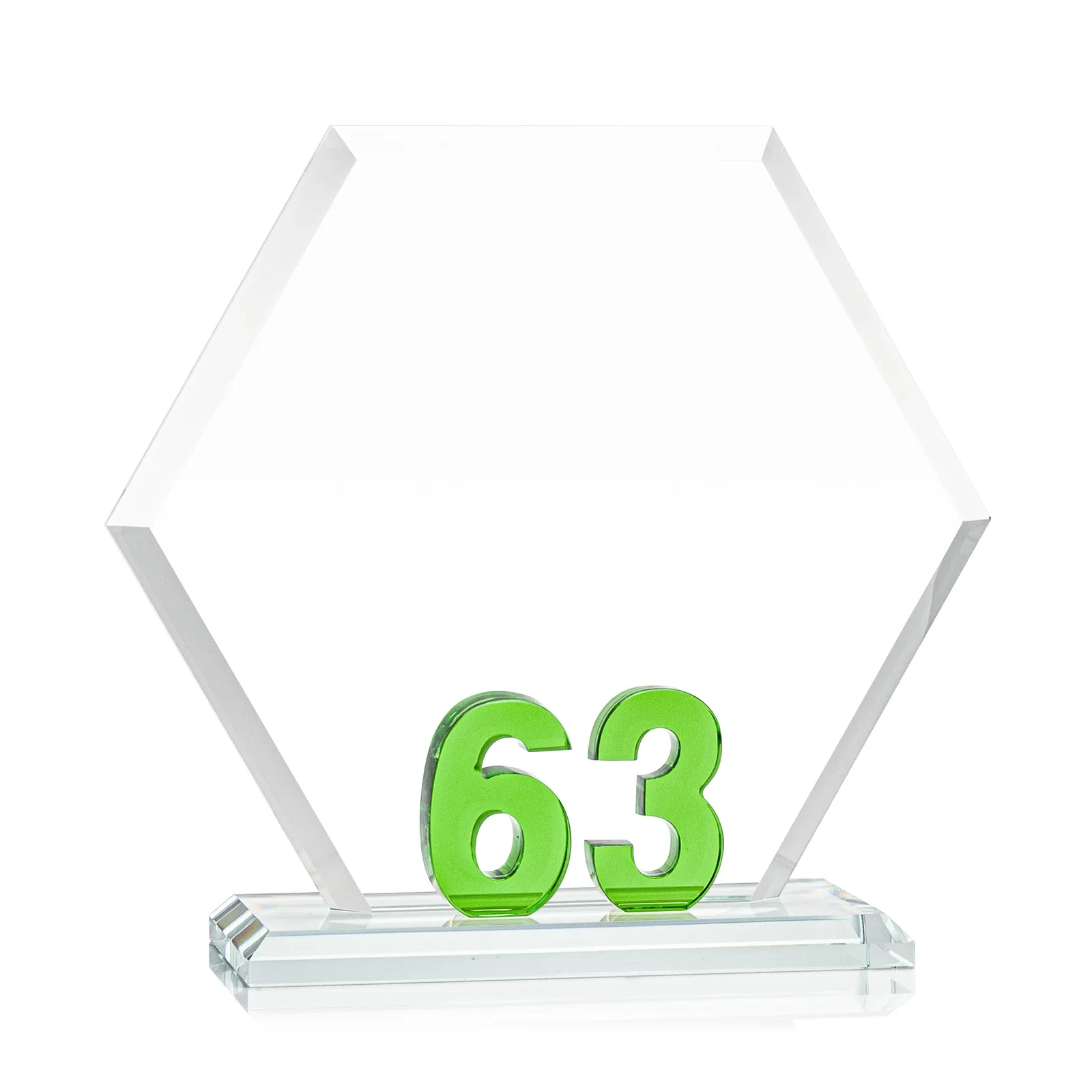 Custom printed Starfire Crystal Hexagon Award With Selectable Number 0-99, awards for safety achievement programs