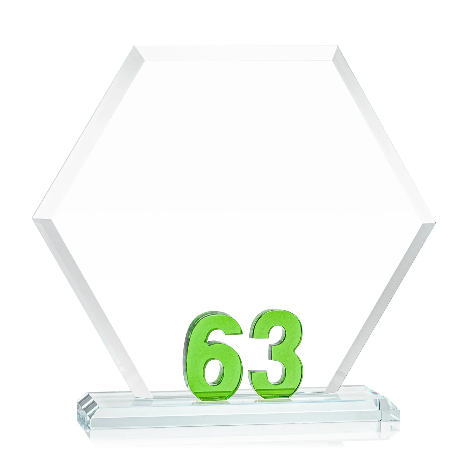 Custom printed Starfire Crystal Hexagon Award With Selectable Number 0-99, awards for volunteer appreciation