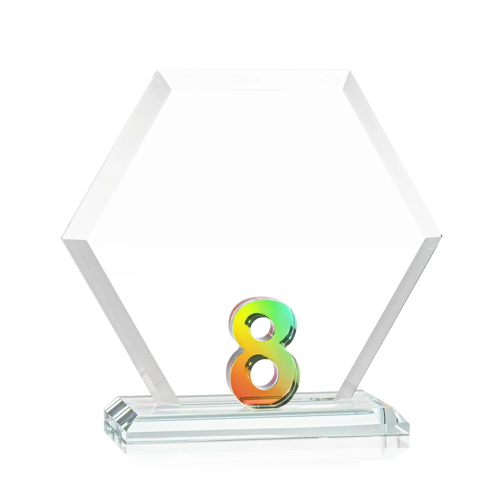Custom printed Starfire Crystal Hexagon Award With Selectable Number 0-99, awards for dealer and partner awards