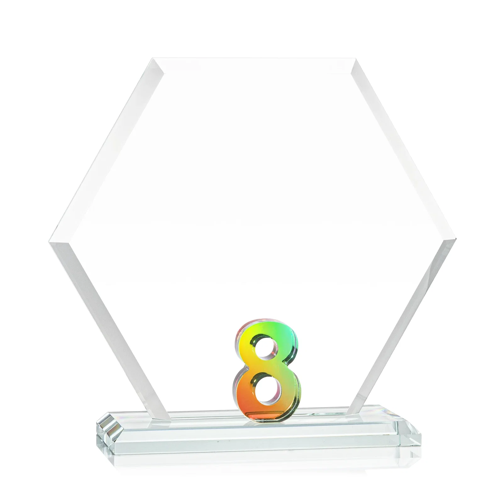 Custom printed Starfire Crystal Hexagon Award With Selectable Number 0-99, awards for company anniversary events