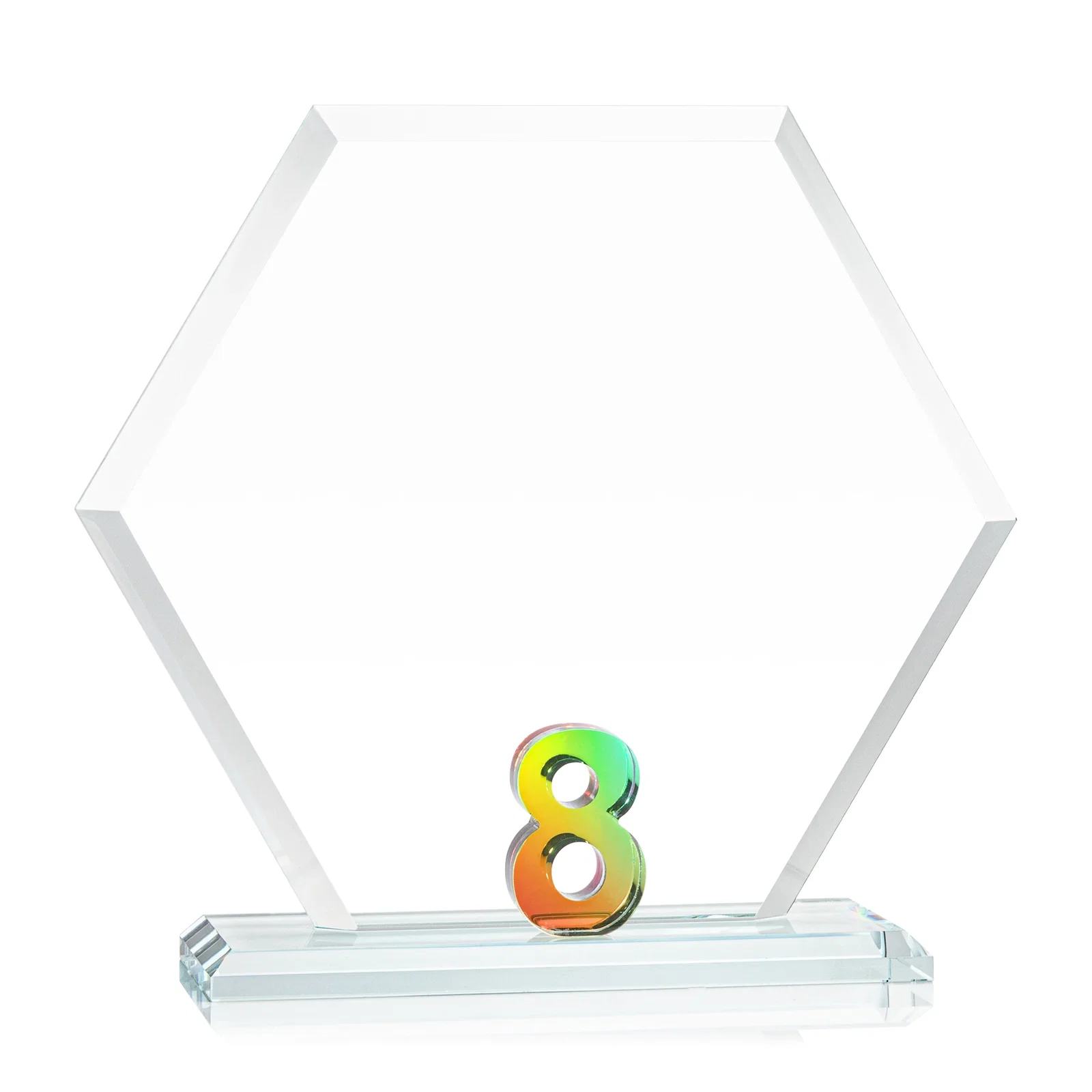 Customized Starfire Crystal Hexagon Award With Selectable Number 0-99, awards for employee recognition