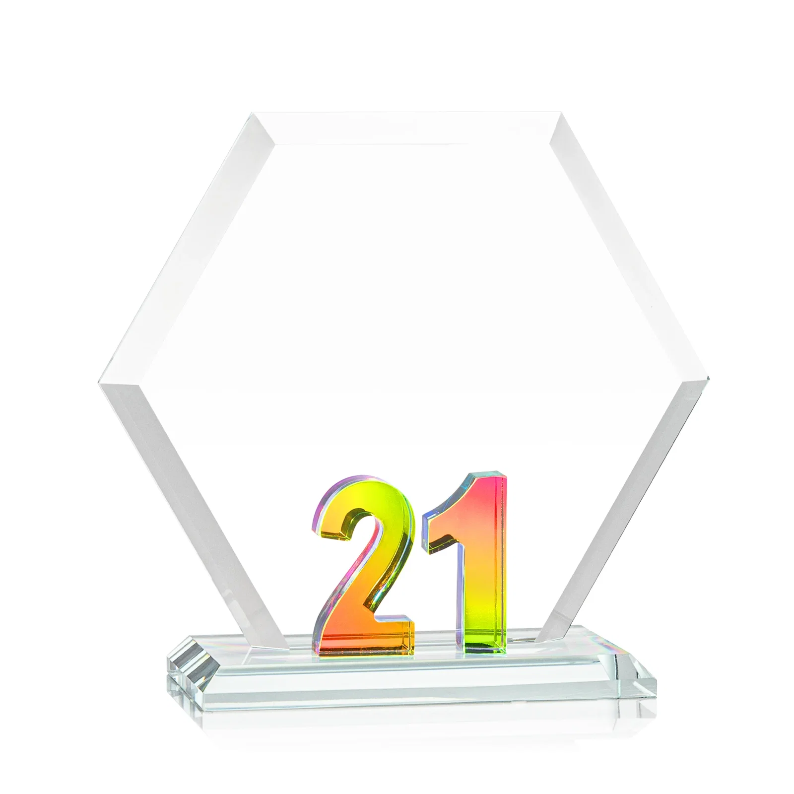 Customized Starfire Crystal Hexagon Award With Selectable Number 0-99, awards for corporate award ceremonies