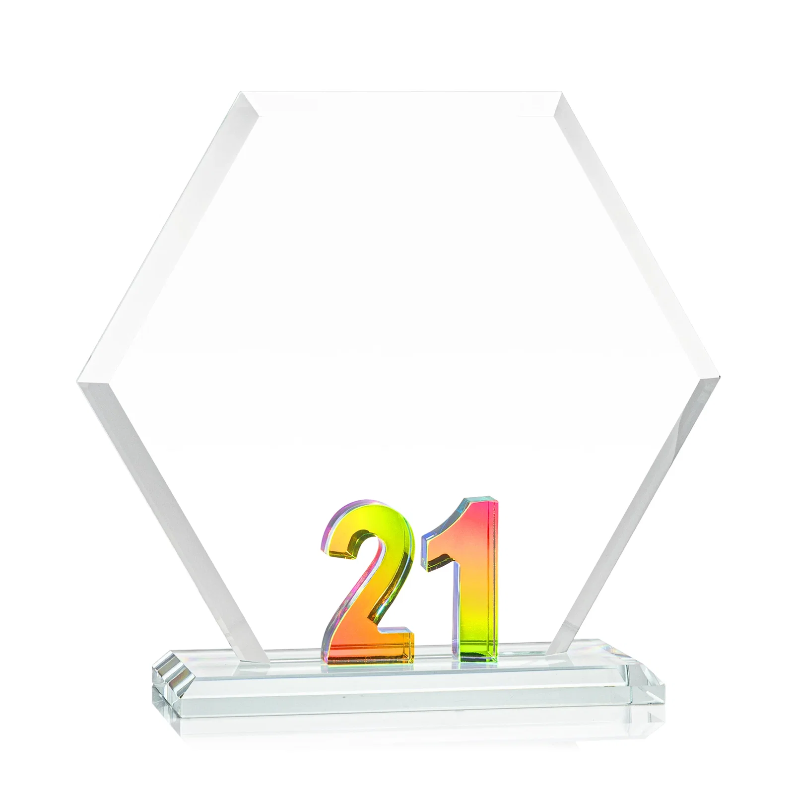 Customized Starfire Crystal Hexagon Award With Selectable Number 0-99, awards for service anniversary gifts