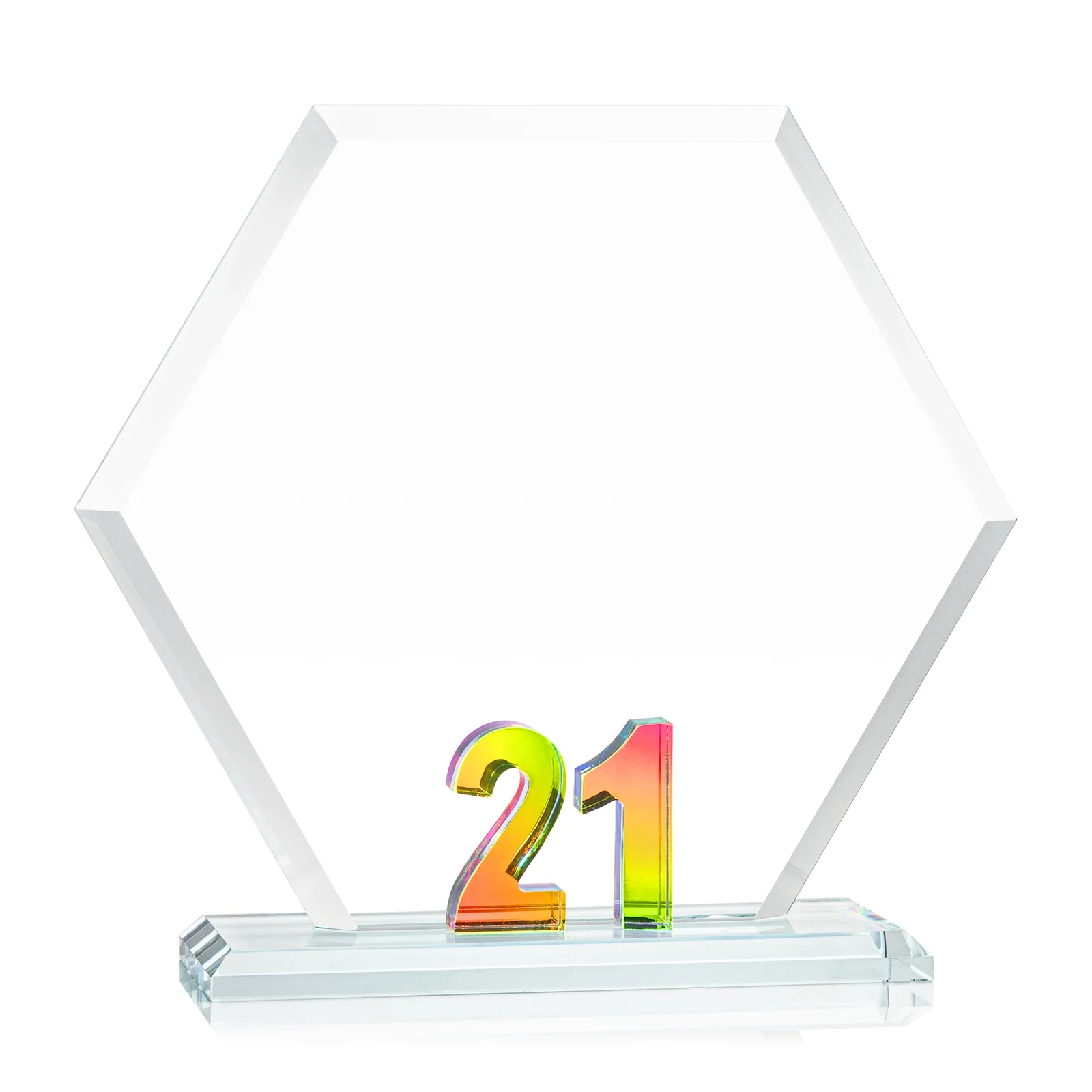 Customized Starfire Crystal Hexagon Award With Selectable Number 0-99, awards for sales achievement awards