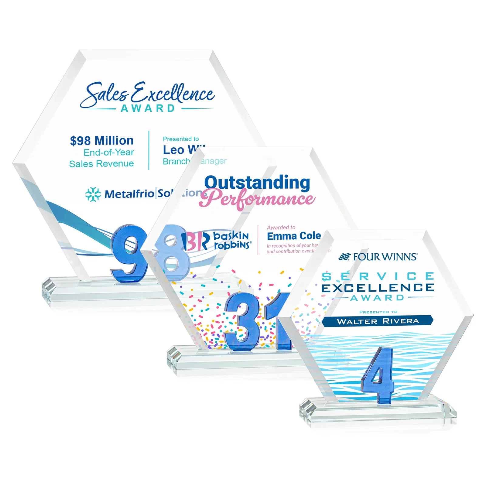 Custom Starfire Crystal Hexagon Award With Selectable Number 0-99, awards for safety achievement programs