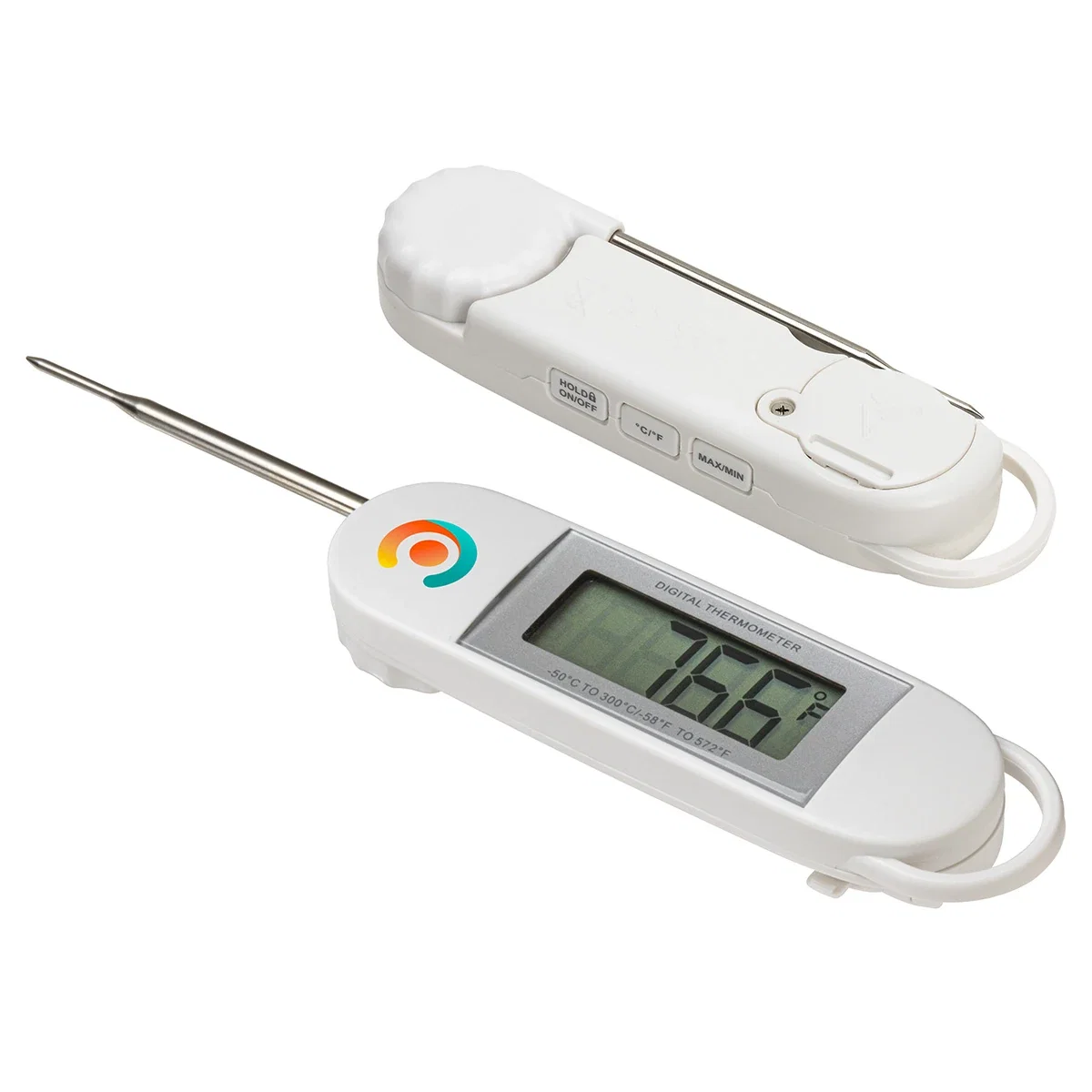 Custom Roadhouse Cooking & BBQ Digital Thermometer, front view of the branded thermometer