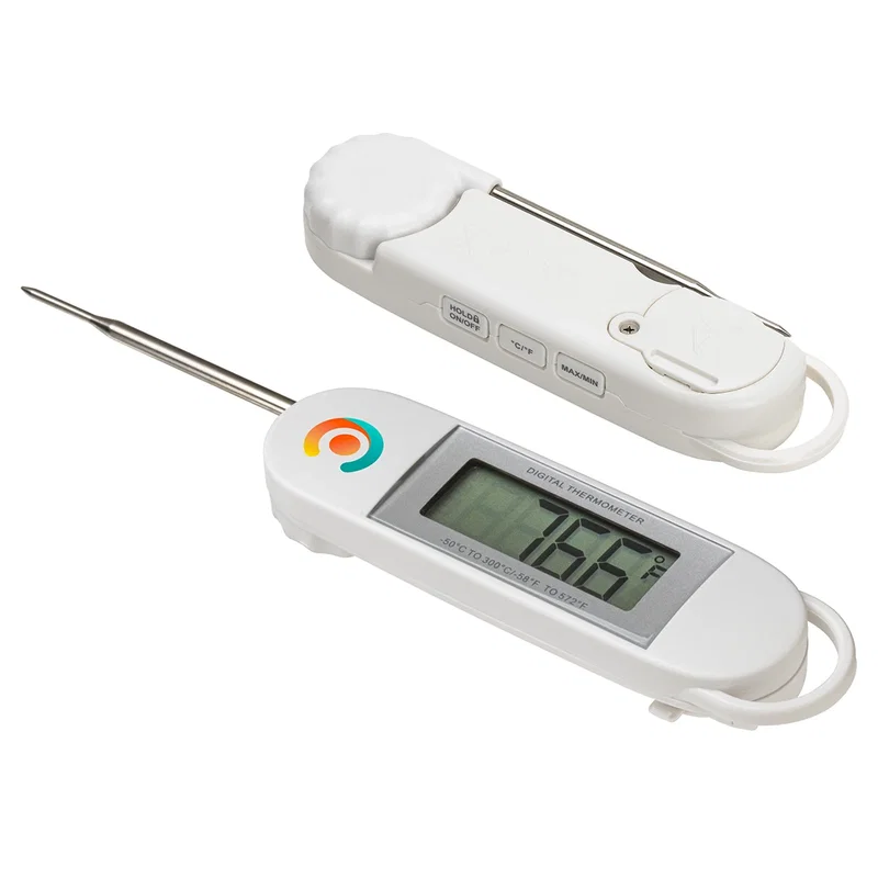 Custom Roadhouse Cooking & BBQ Digital Thermometer, front view of the branded thermometer
