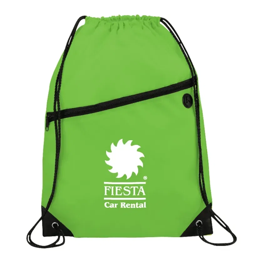 Robin Drawstring Polyester Bag with Front Zipper Pocket — view 5