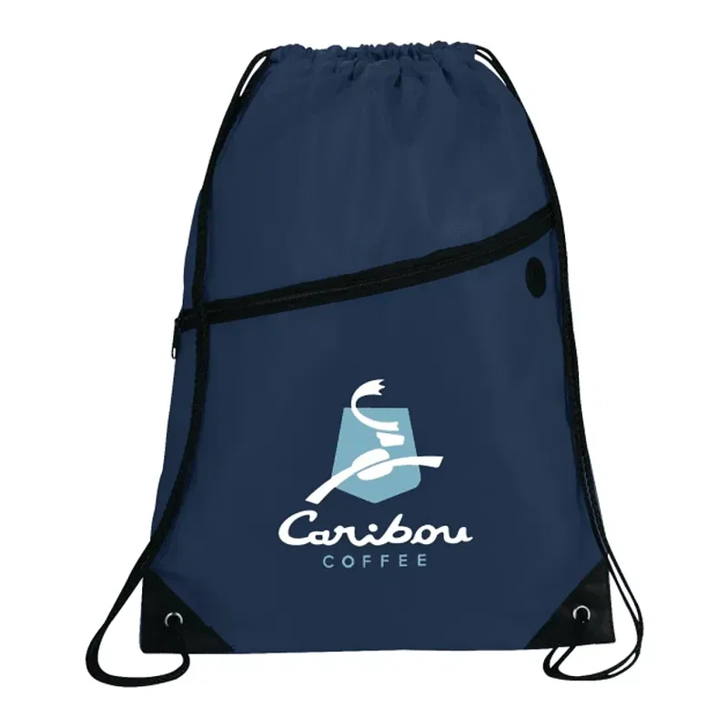 Robin Drawstring Polyester Bag with Front Zipper Pocket — view 6