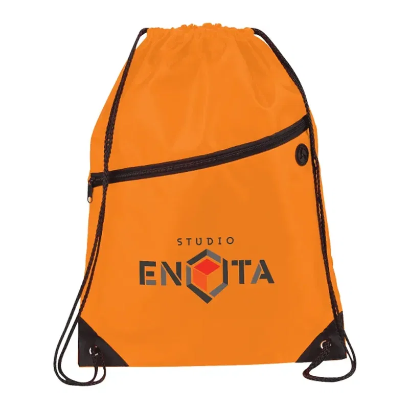 Robin Drawstring Polyester Bag with Front Zipper Pocket — view 7