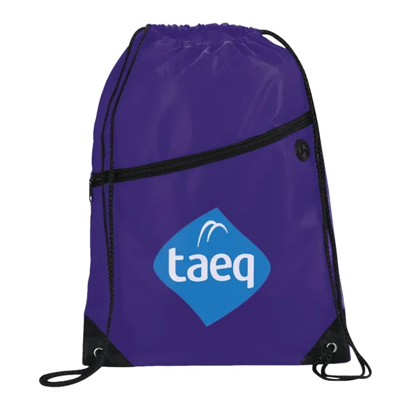 Robin Drawstring Polyester Bag with Front Zipper Pocket — view 8
