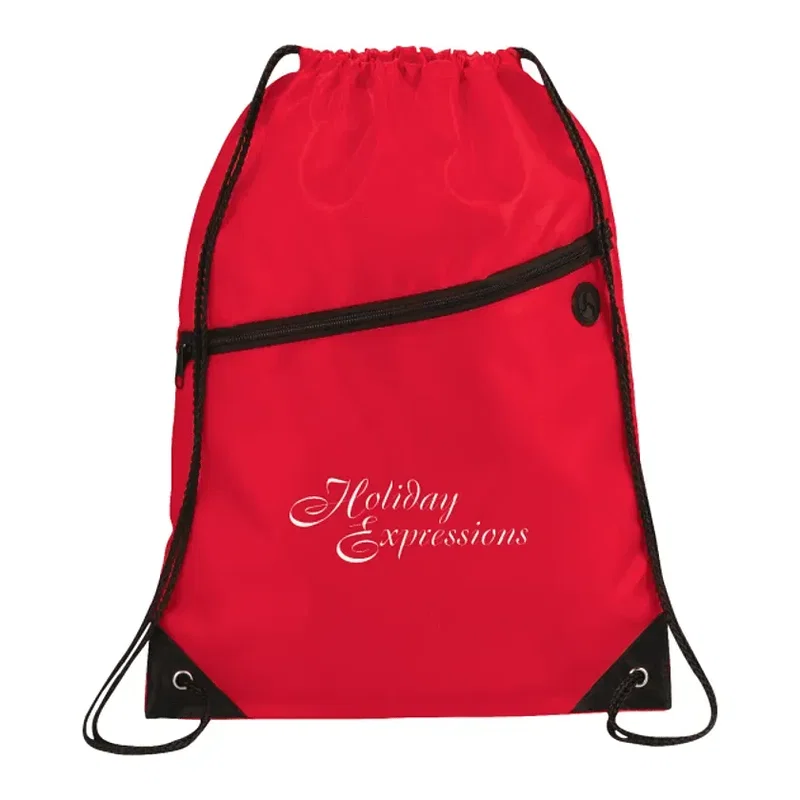 Robin Drawstring Polyester Bag with Front Zipper Pocket — view 10