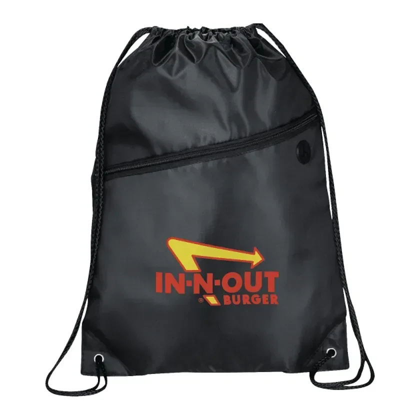 Robin Drawstring Polyester Bag with Front Zipper Pocket — view 2