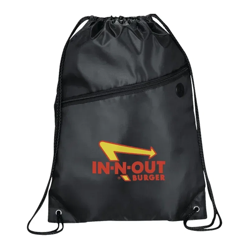 Robin Drawstring Polyester Bag with Front Zipper Pocket — view 2