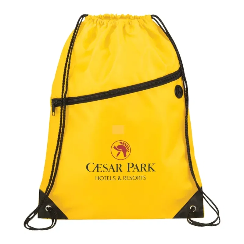 Robin Drawstring Polyester Bag with Front Zipper Pocket — view 11