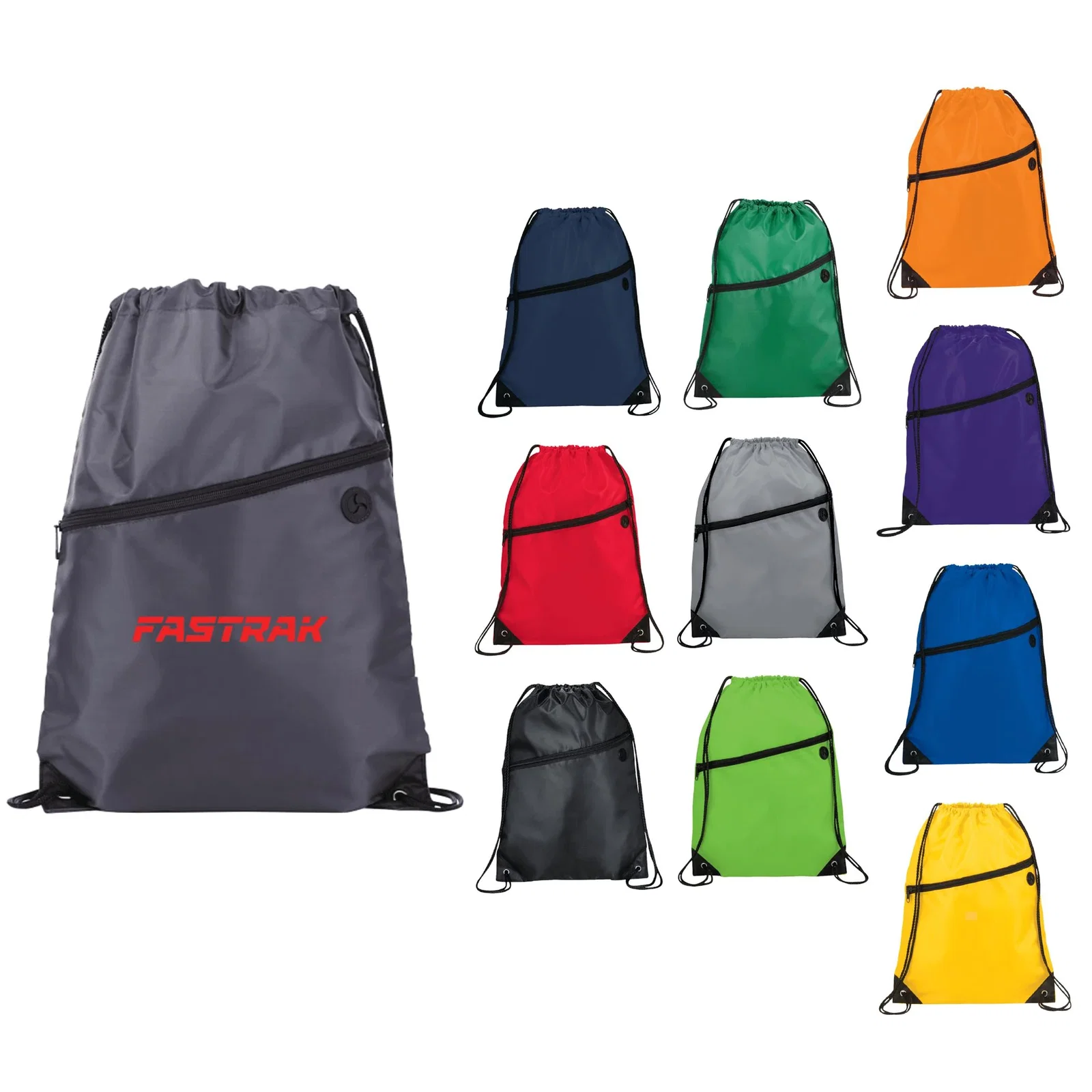 Robin Drawstring Polyester Bag with Front Zipper Pocket — view 40