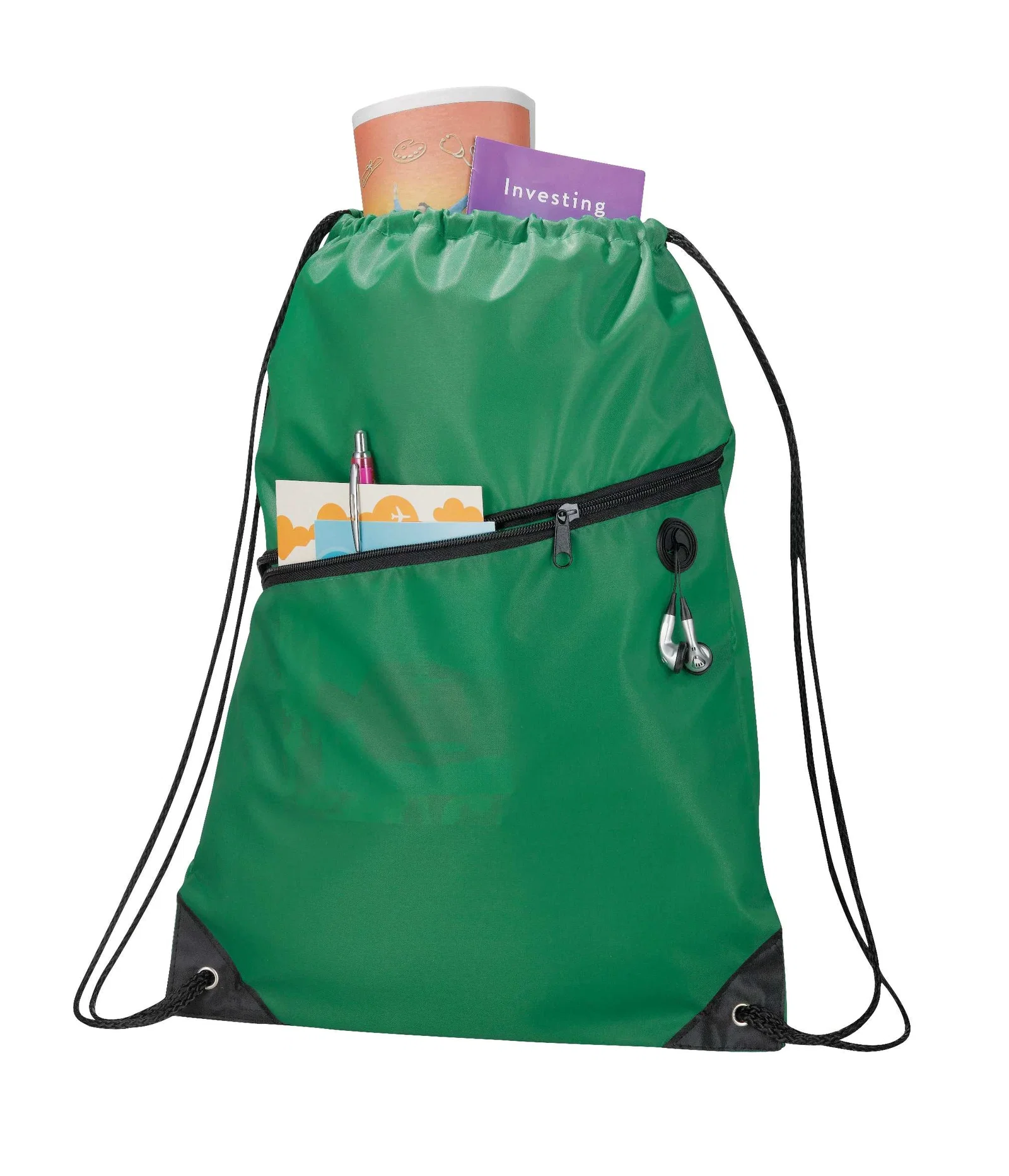 Robin Drawstring Polyester Bag with Front Zipper Pocket — view 42