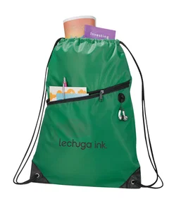 Robin Drawstring Polyester Bag with Front Zipper Pocket