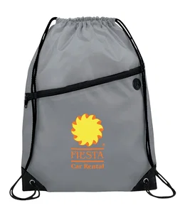 Robin Drawstring Polyester Bag with Front Zipper Pocket