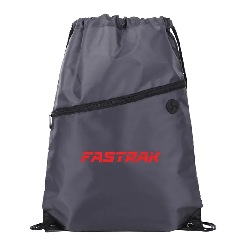 Robin Drawstring Polyester Bag with Front Zipper Pocket — view 3