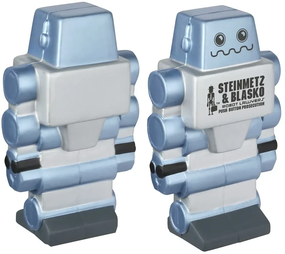 Robot custom promotional stress reliever, retro robot squeeze toy branded with company logo, front view