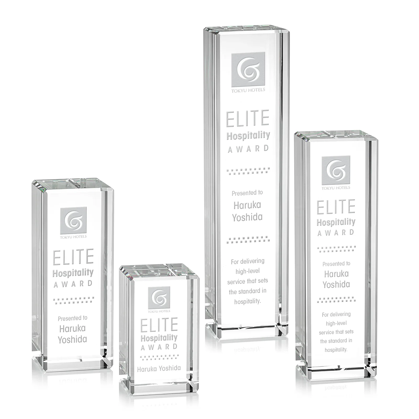 Custom Freestanding Beveled Optical Crystal Column Award, awards for employee recognition