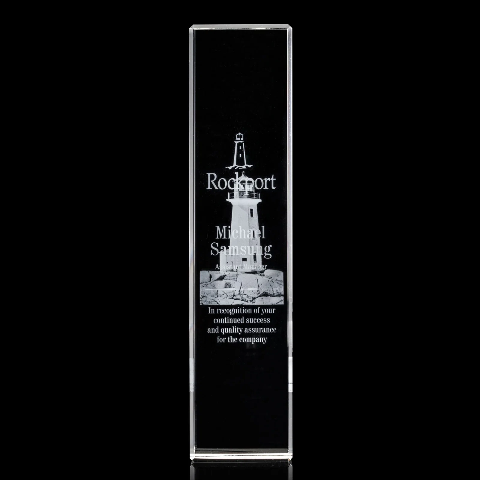 Custom Freestanding Beveled Optical Crystal Column Award, awards for volunteer appreciation