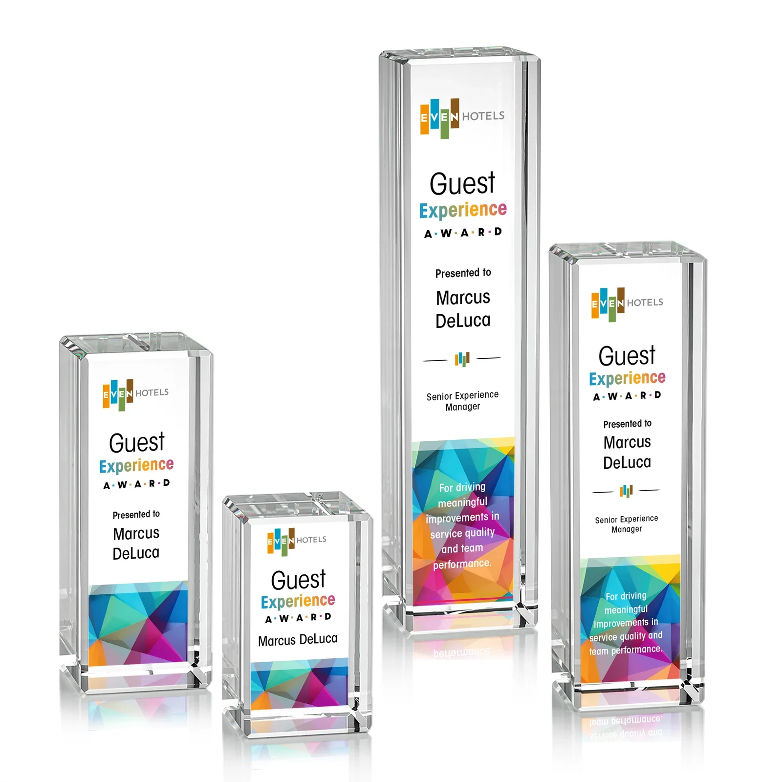 Custom Freestanding Beveled Optical Crystal Column Award, awards for dealer and partner awards