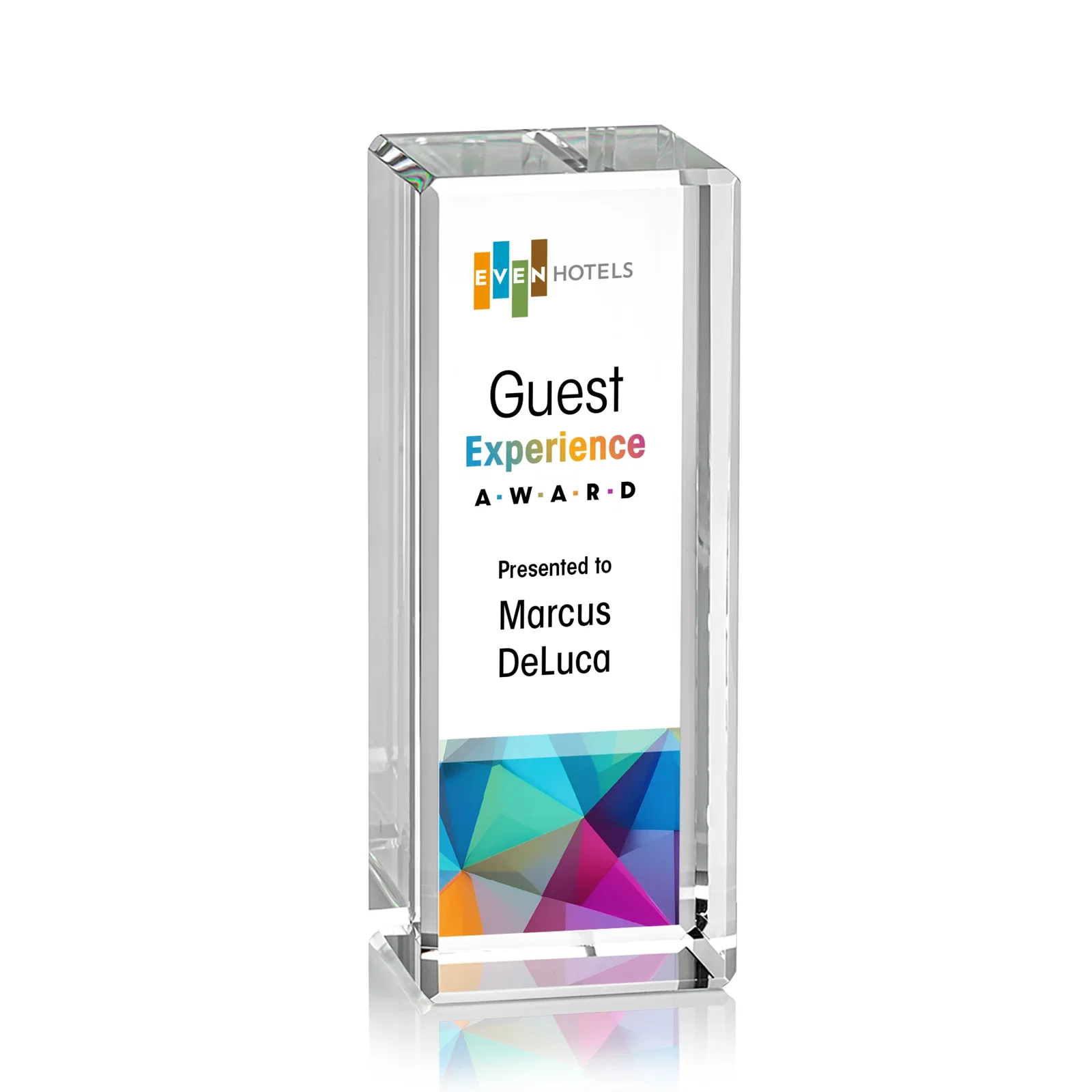 Personalized Freestanding Beveled Optical Crystal Column Award, awards for employee recognition