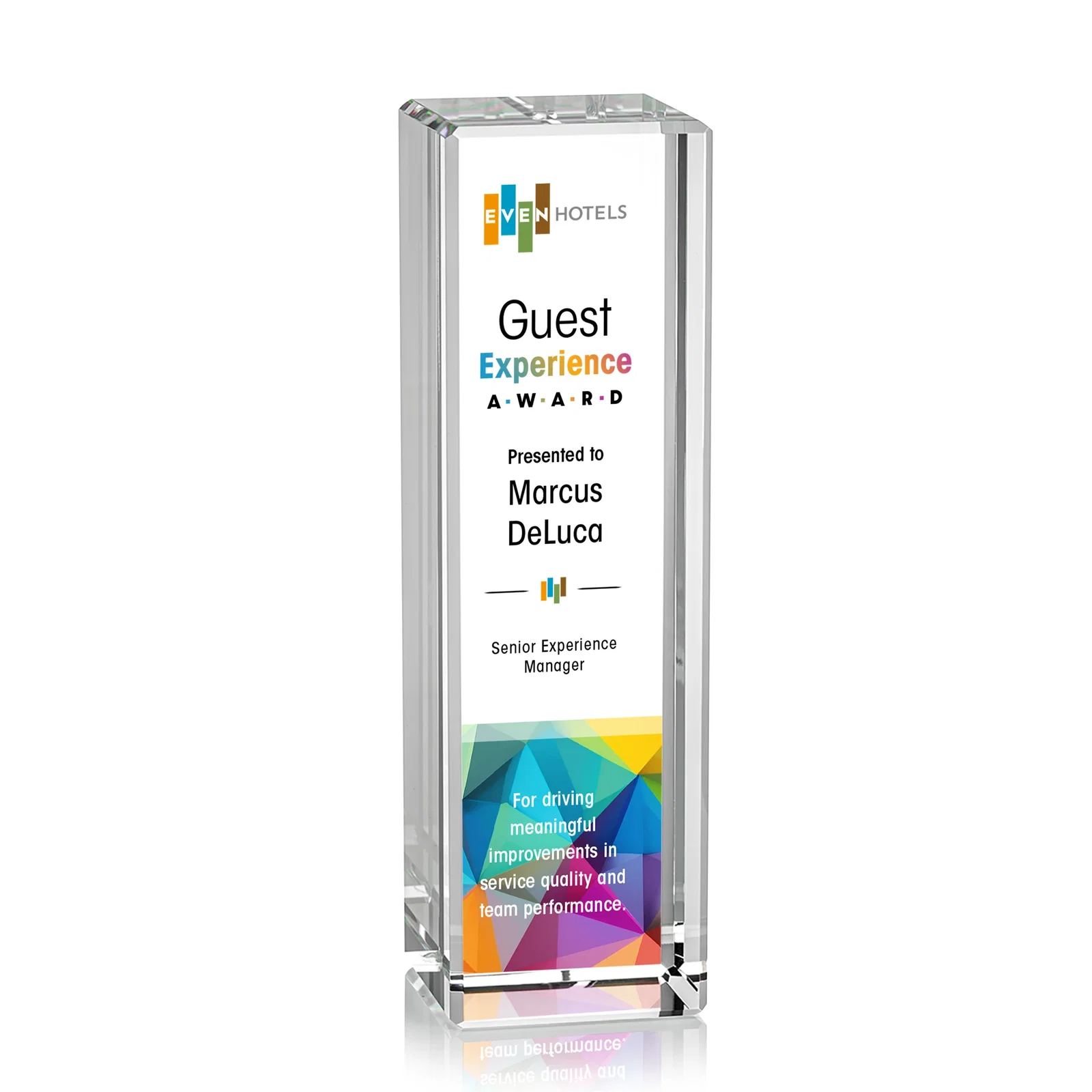 Personalized Freestanding Beveled Optical Crystal Column Award, awards for corporate award ceremonies