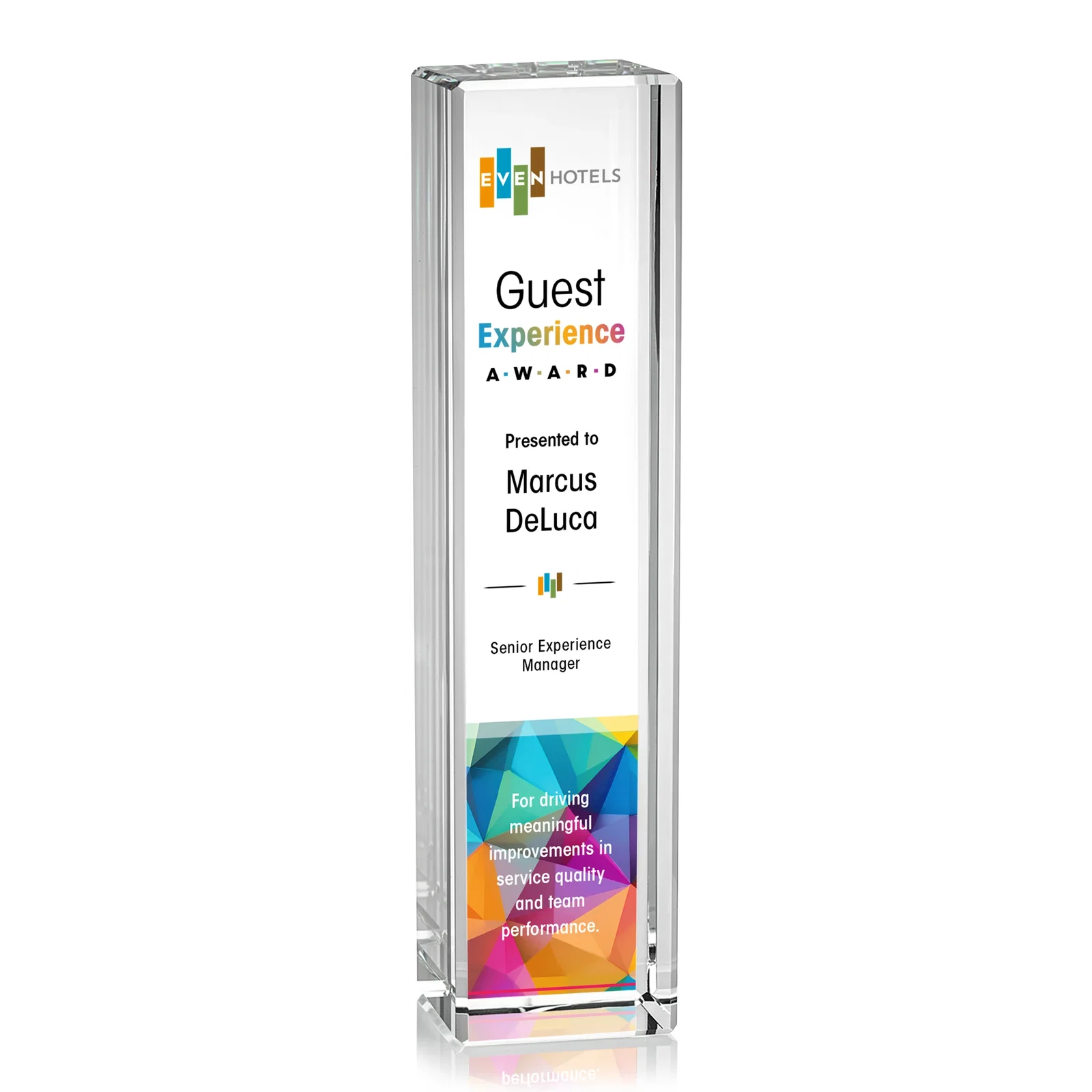 Personalized Freestanding Beveled Optical Crystal Column Award, awards for service anniversary gifts