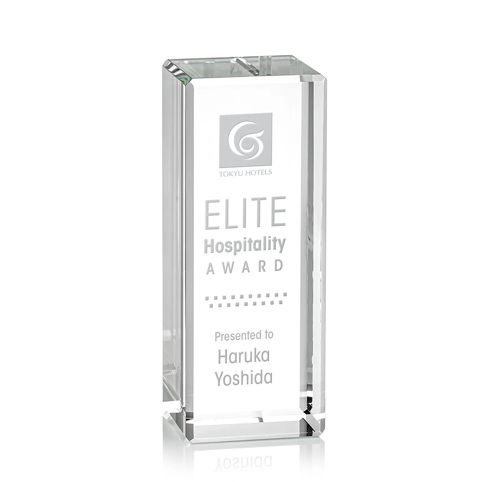 Custom Freestanding Beveled Optical Crystal Column Award, awards for service anniversary gifts