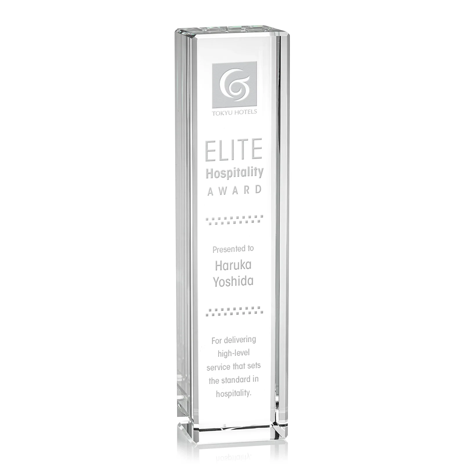 Custom Freestanding Beveled Optical Crystal Column Award, awards for retirement presentations