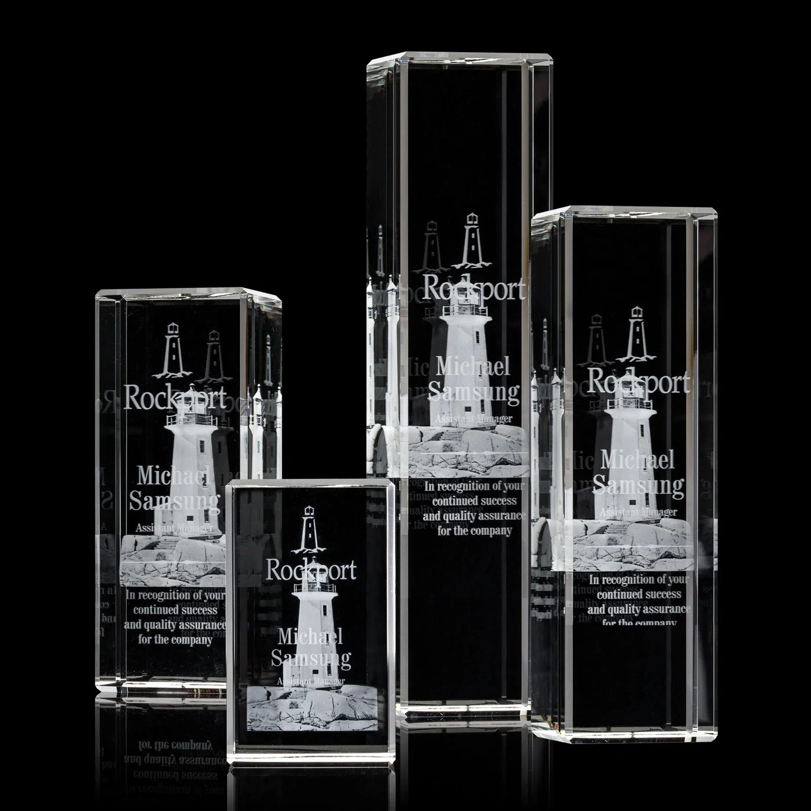 Custom Freestanding Beveled Optical Crystal Column Award, awards for team milestone celebrations