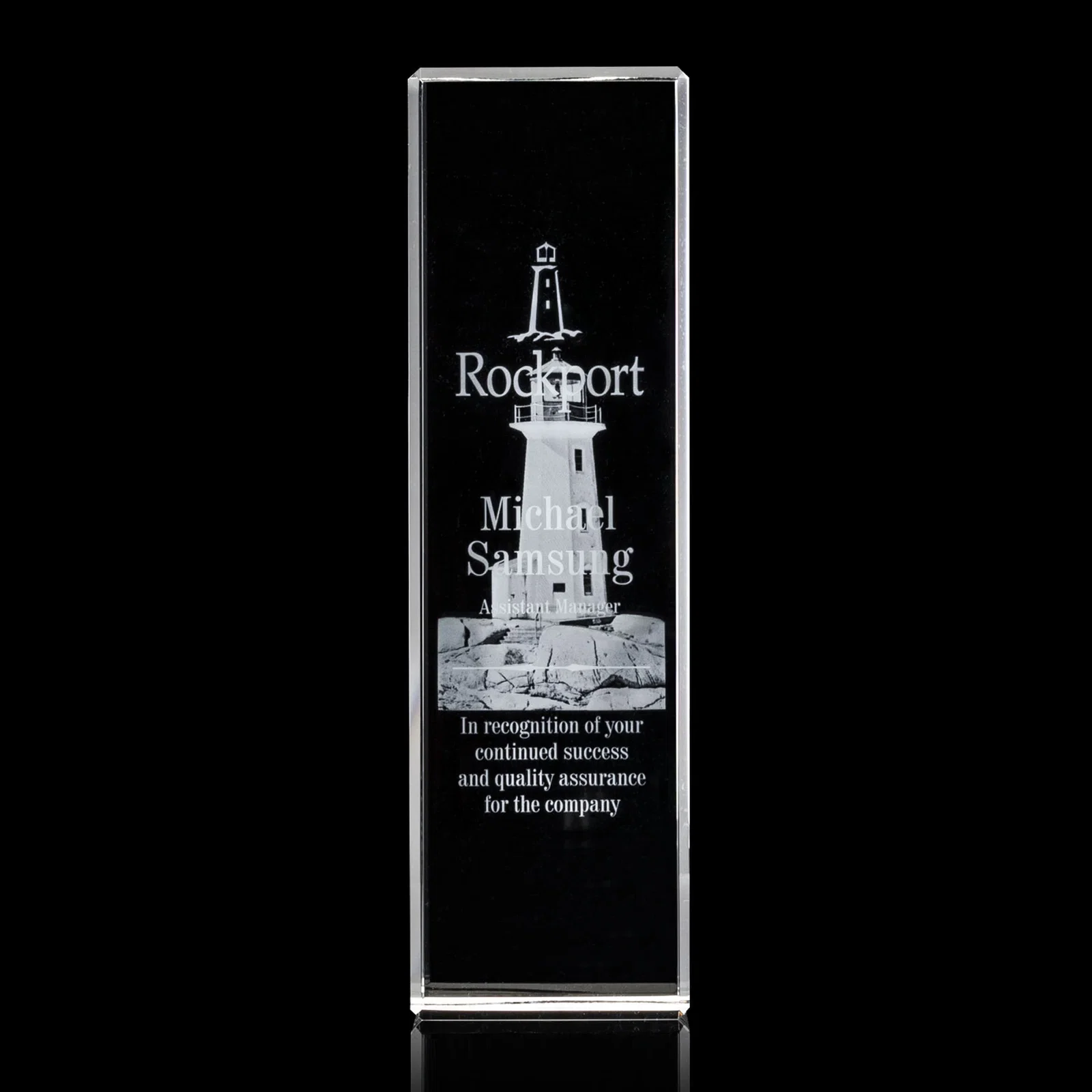 Custom Freestanding Beveled Optical Crystal Column Award, awards for safety achievement programs