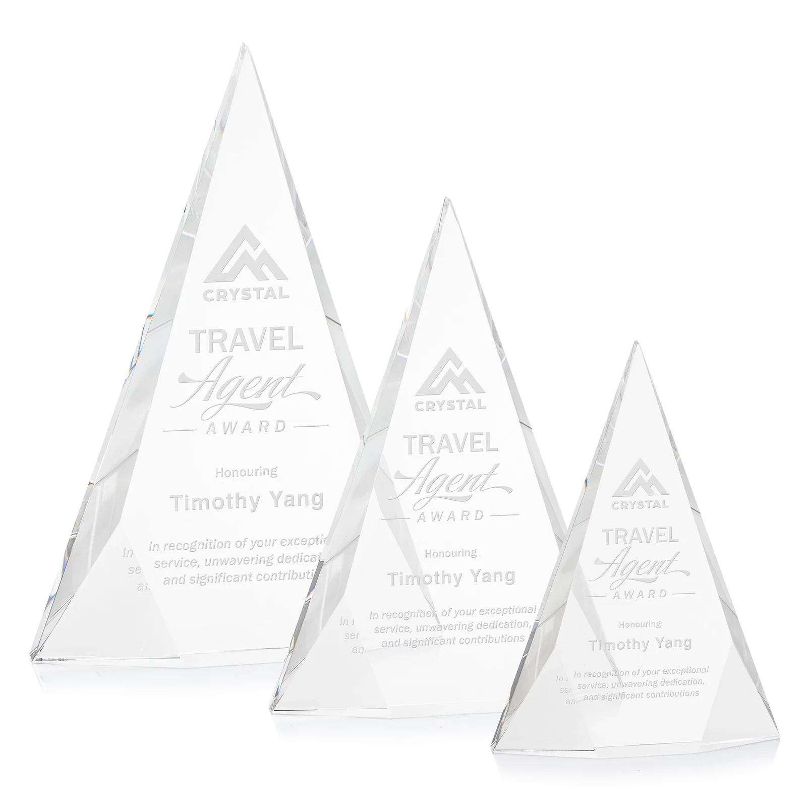 Custom Optical Crystal Pyramid Award with Faceted Diamond Window for employee recognition