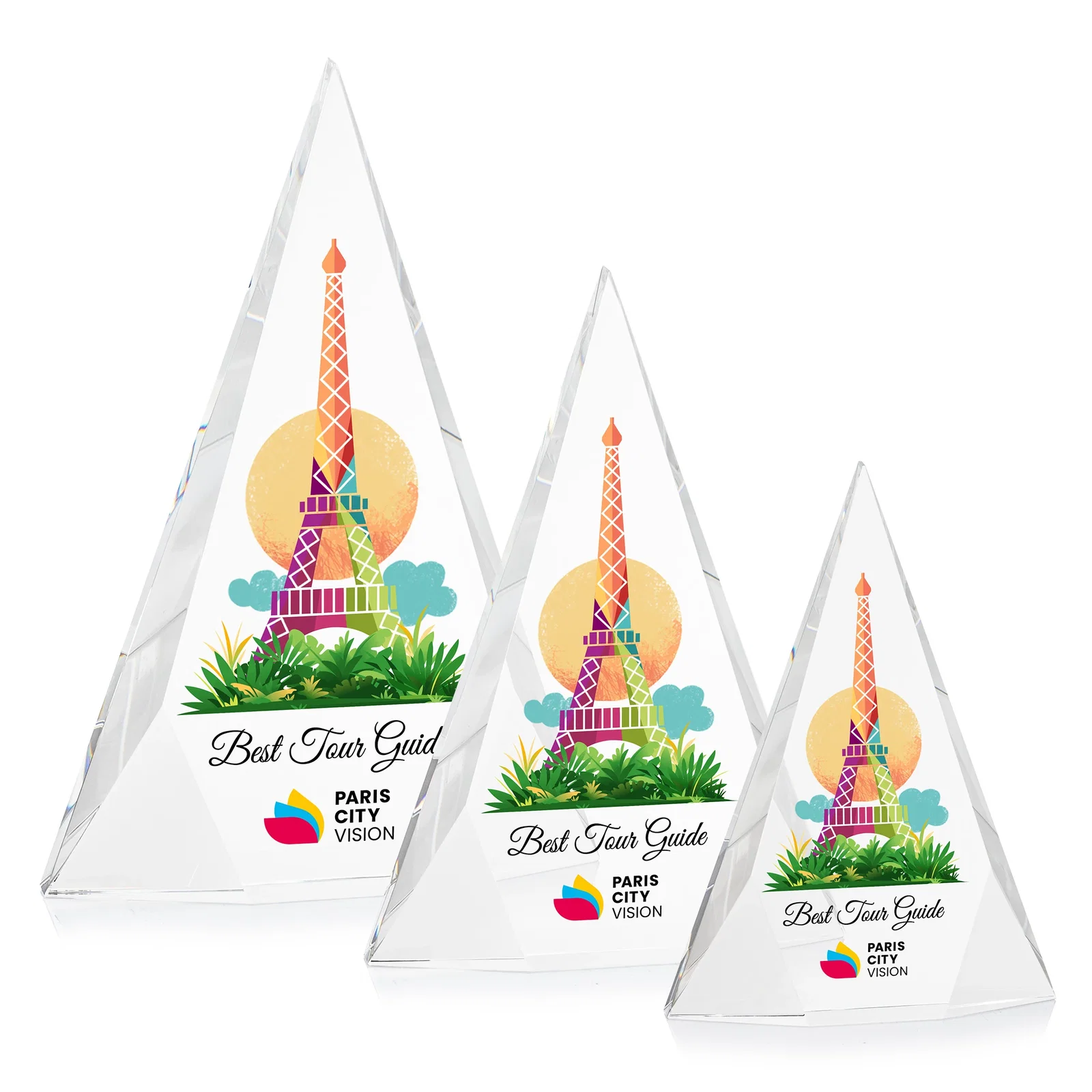 Custom Optical Crystal Pyramid Award with Faceted Diamond Window for volunteer appreciation