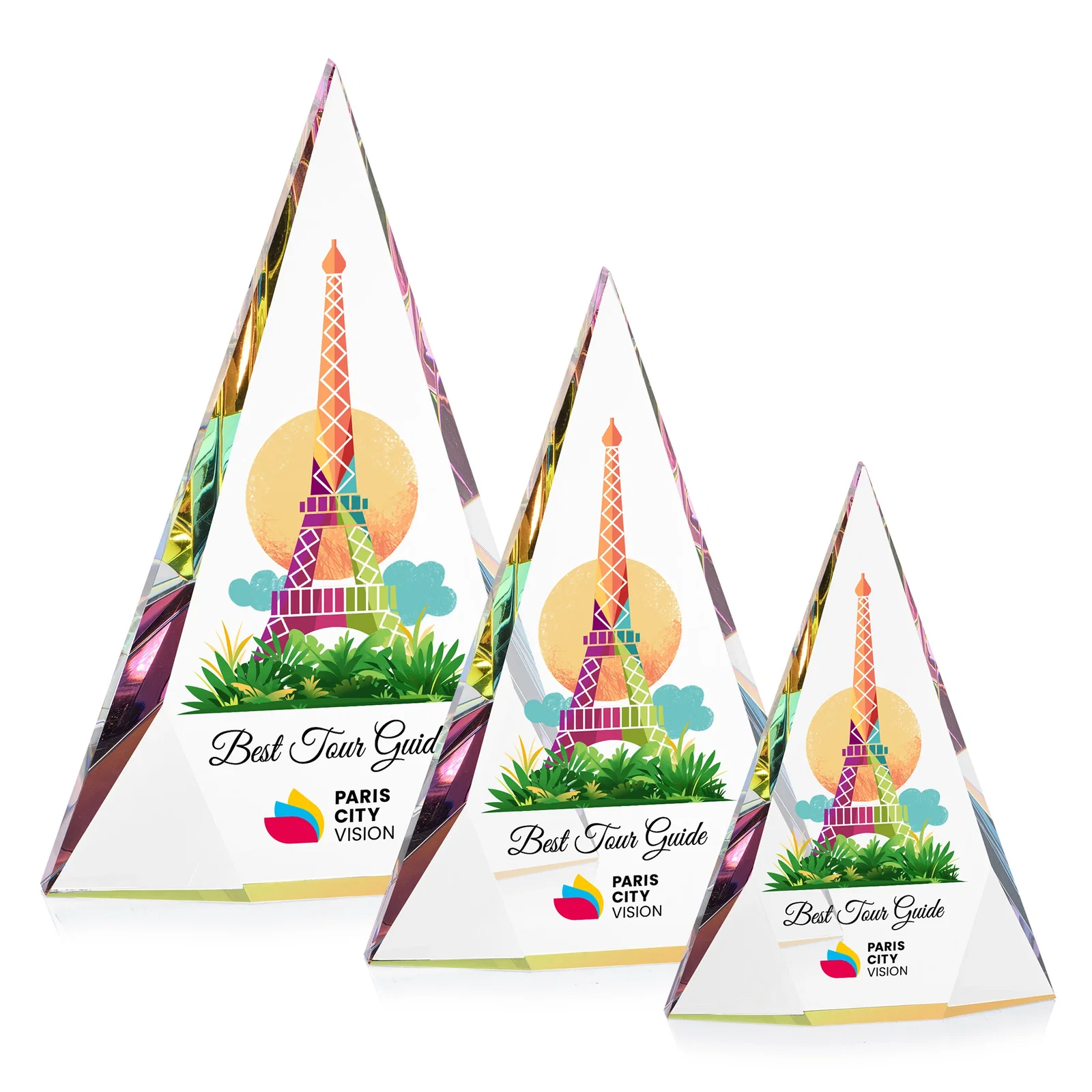 Personalized Optical Crystal Pyramid Award with Faceted Diamond Window for corporate award ceremonies