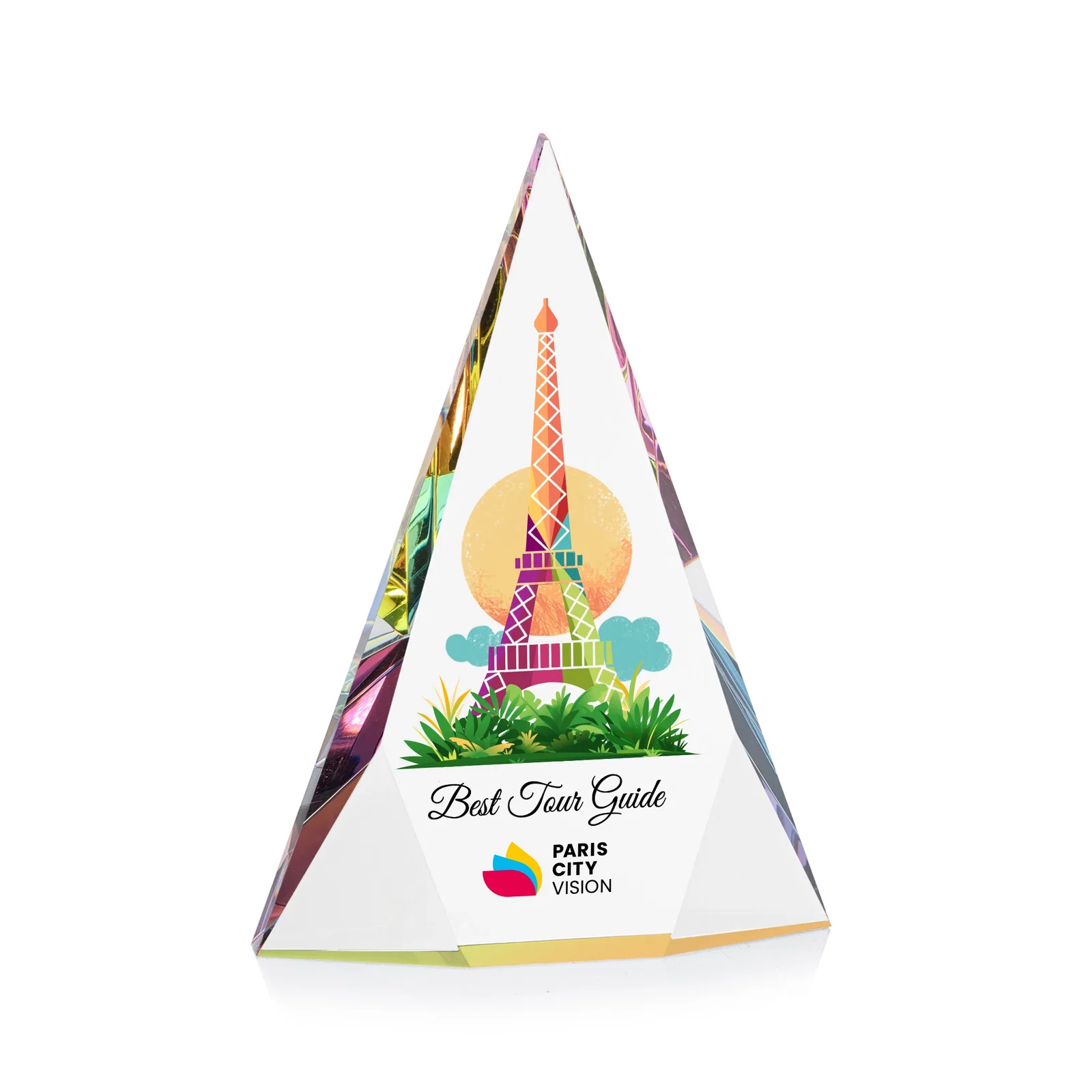 Personalized Optical Crystal Pyramid Award with Faceted Diamond Window for service anniversary gifts