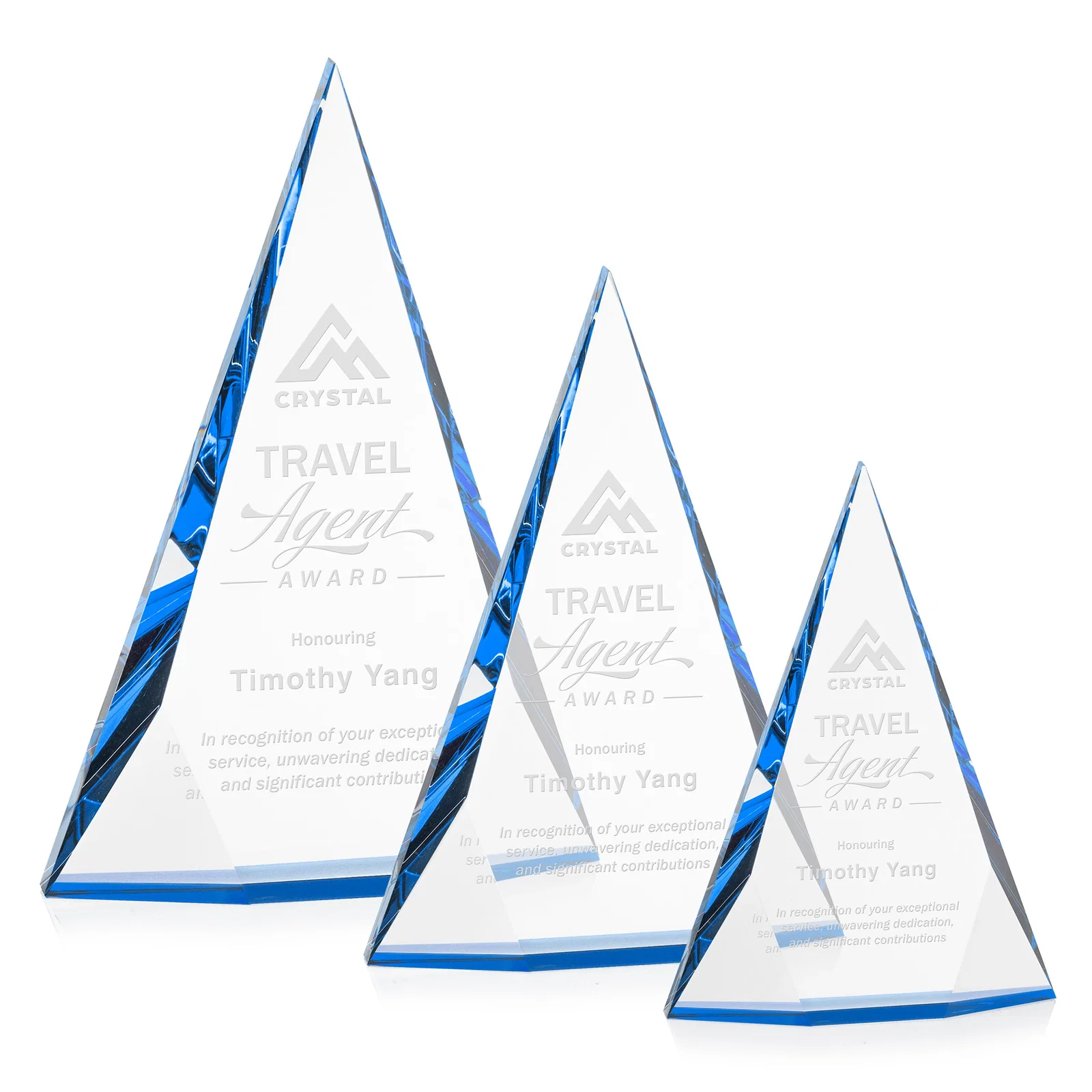Personalized Optical Crystal Pyramid Award with Faceted Diamond Window for team milestone celebrations